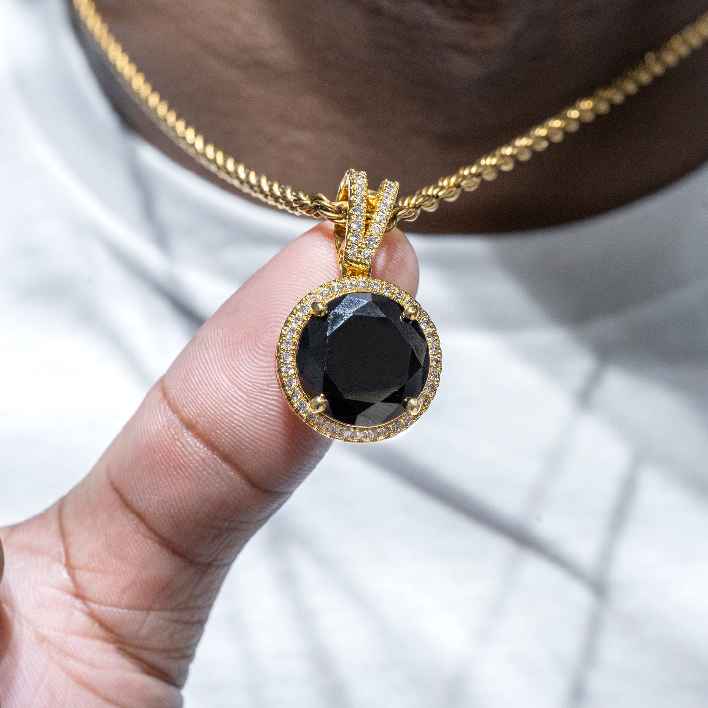 Mens Jewelry - Iced Out VVS Circle Onyx Pendant | 9 Grams
