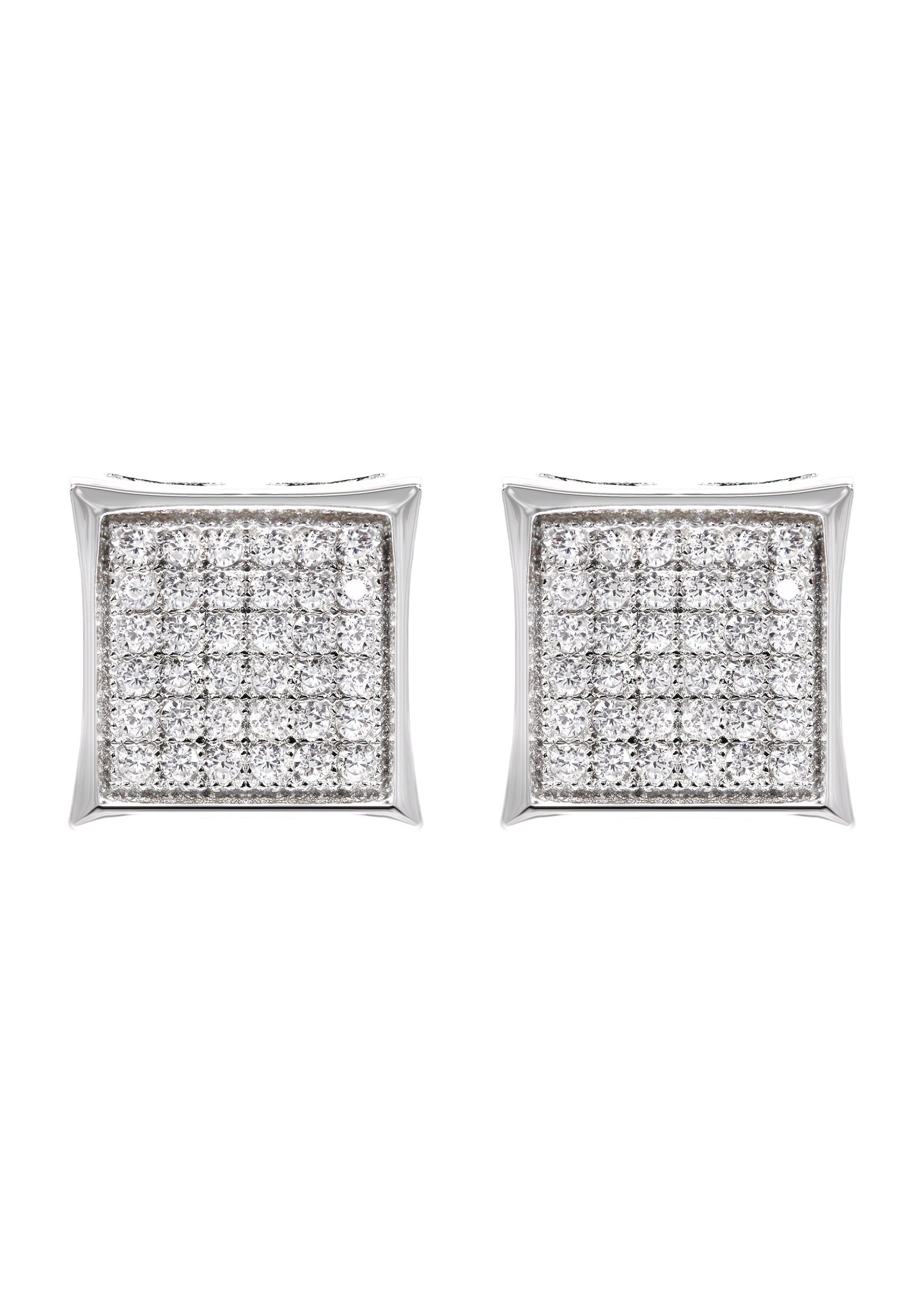 Mens Jewelry - Silver Micro Pave Square Iced Out VVS Stud Earrings for Men | Appx. 2.3 Grams