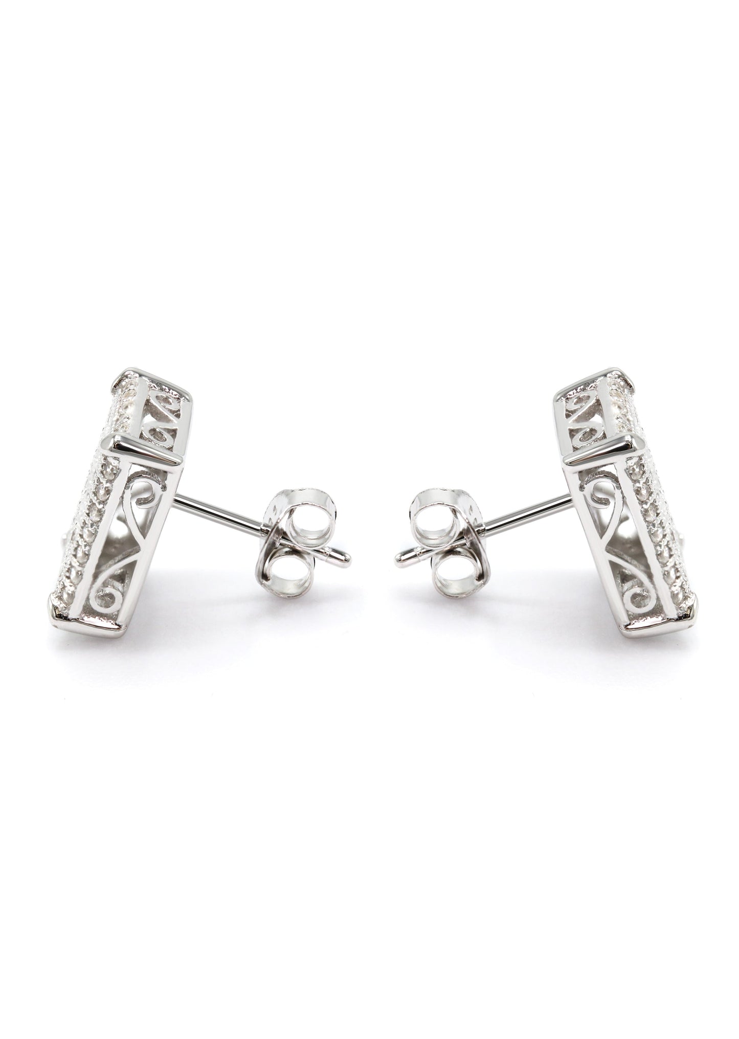 Mens Jewelry - Silver Micro Pave Rectangle Iced Out VVS Stud Earrings for Men | Appx. 3 Grams