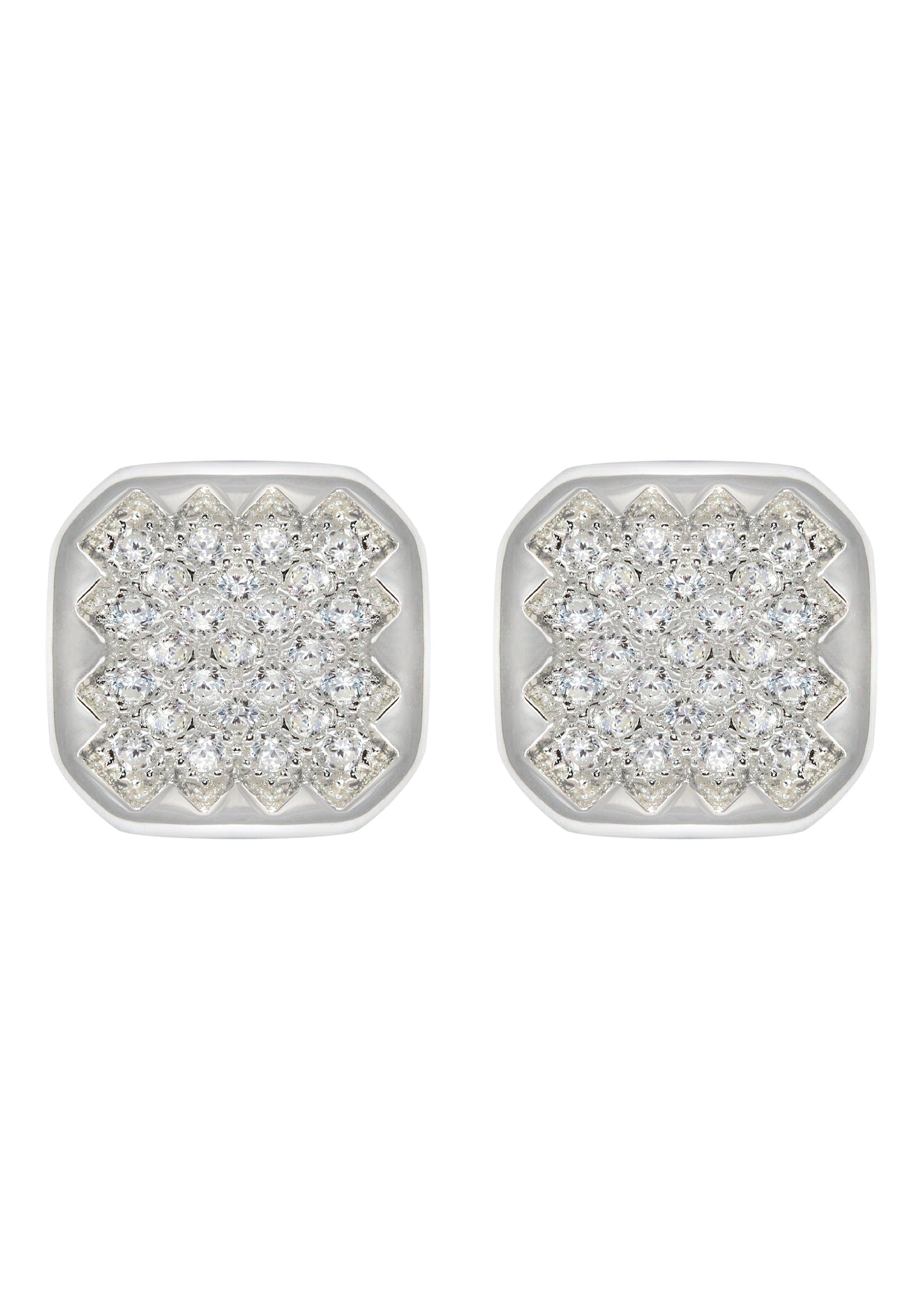 Mens Jewelry - Silver Micro Pave Sun Square Iced Out VVS Stud Earrings for Men | Appx. 3 Grams