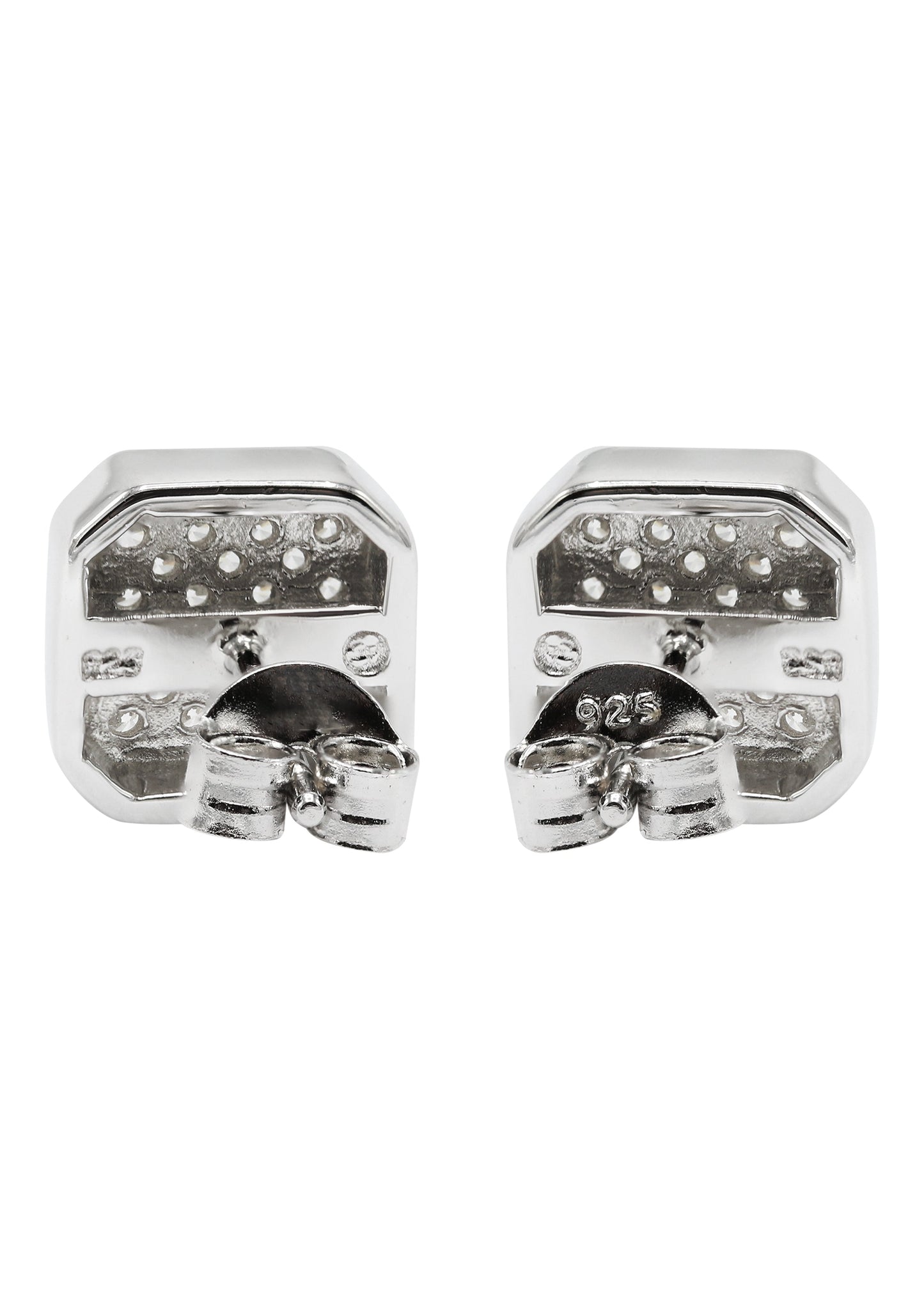 Mens Jewelry - Silver Micro Pave Sun Square Iced Out VVS Stud Earrings for Men | Appx. 3 Grams