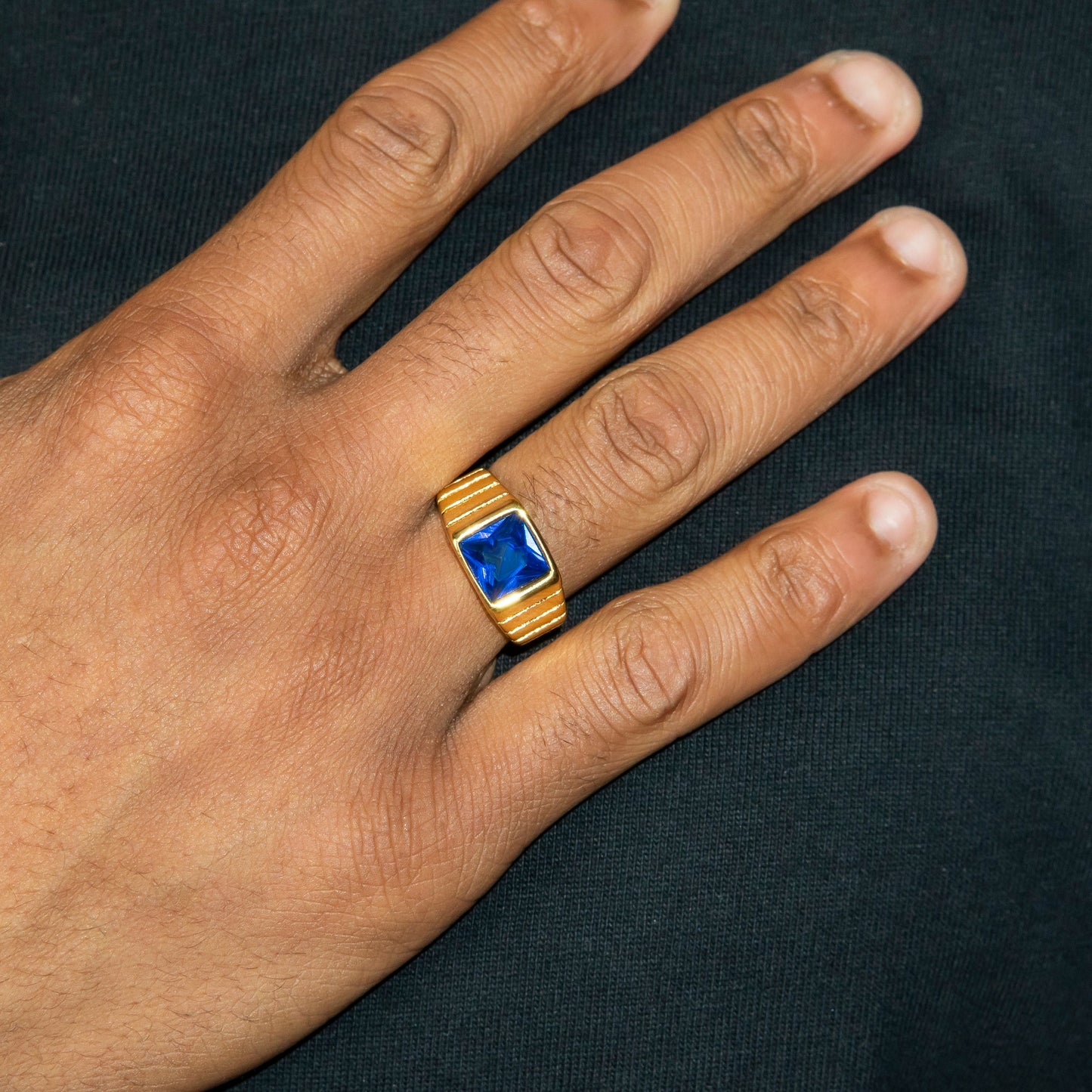 Mens Jewelry - Sapphire Gold Pinky Ring | 8 Grams