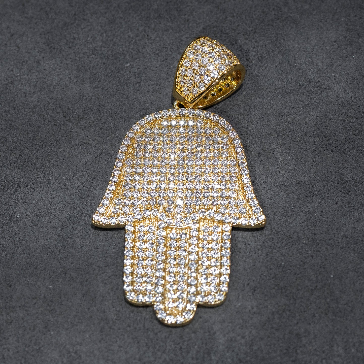 Mens Jewelry - Gold Iced Out VVS Hamsa Necklace | Appx. 16 Grams