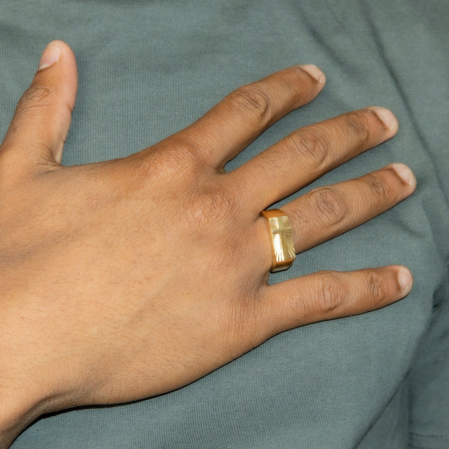 Mens Jewelry - Cross Gold Pinky Ring | 10 Grams