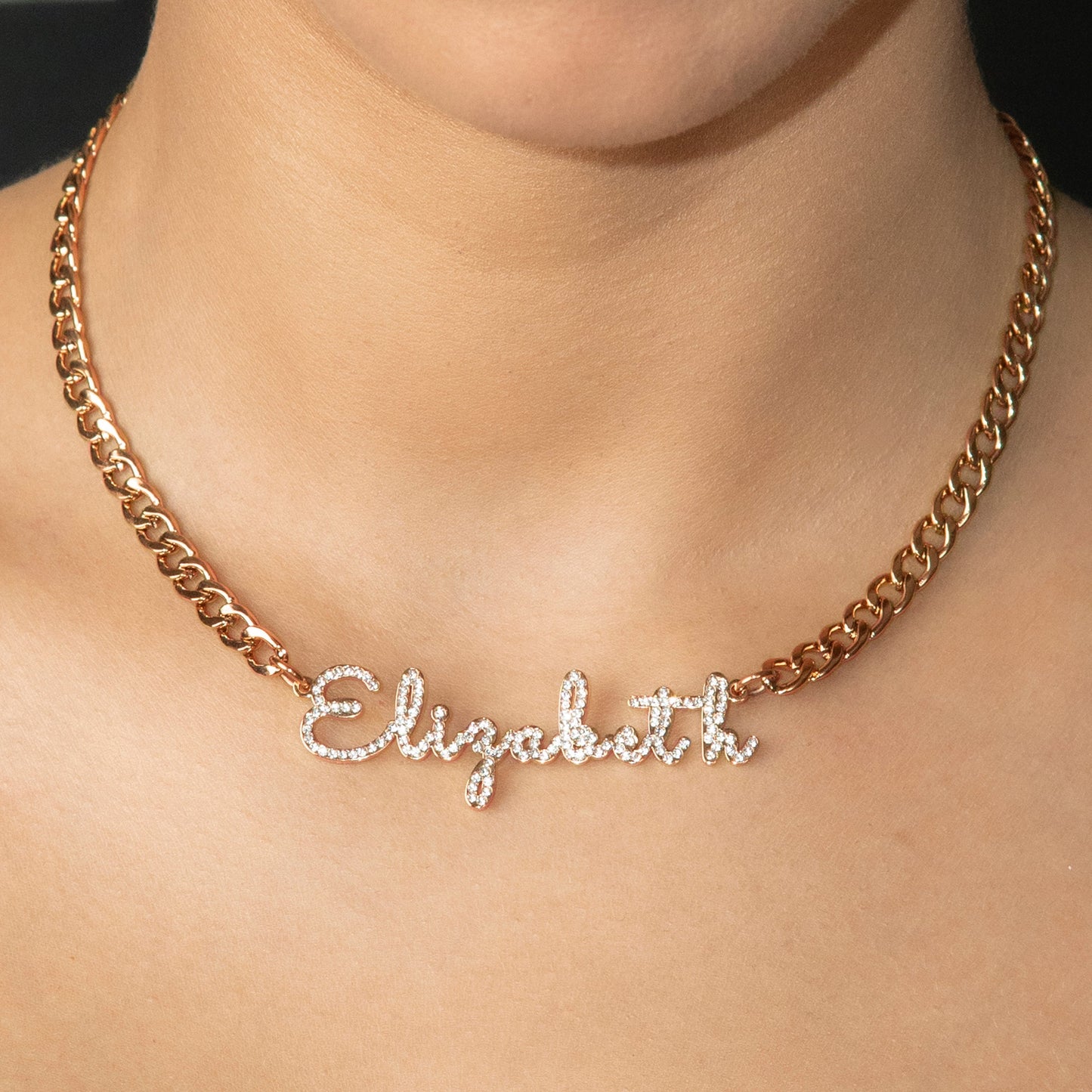 Women Jewelry - Rose Gold Iced Out VVS Name Necklace | Style # N18