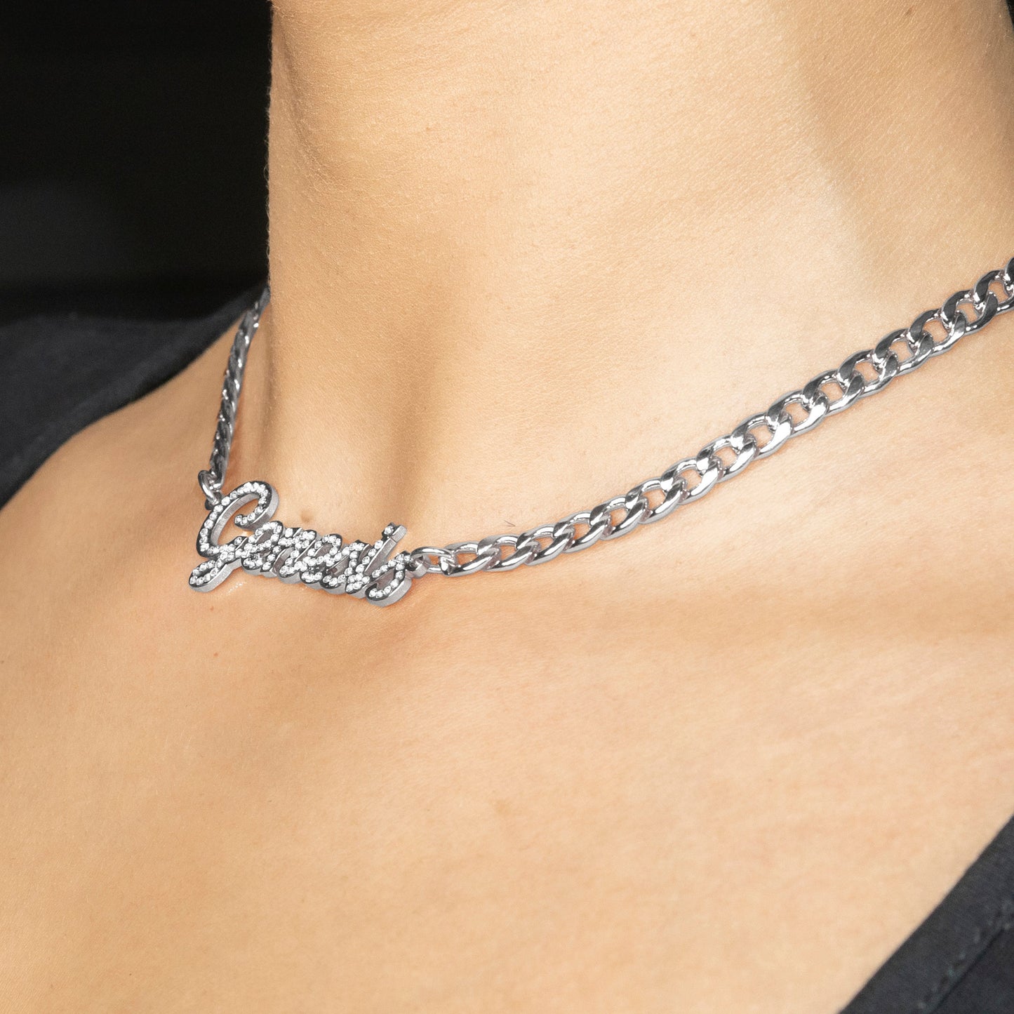 Women Jewelry - White Gold Iced Out VVS Name Necklace | Style # N24