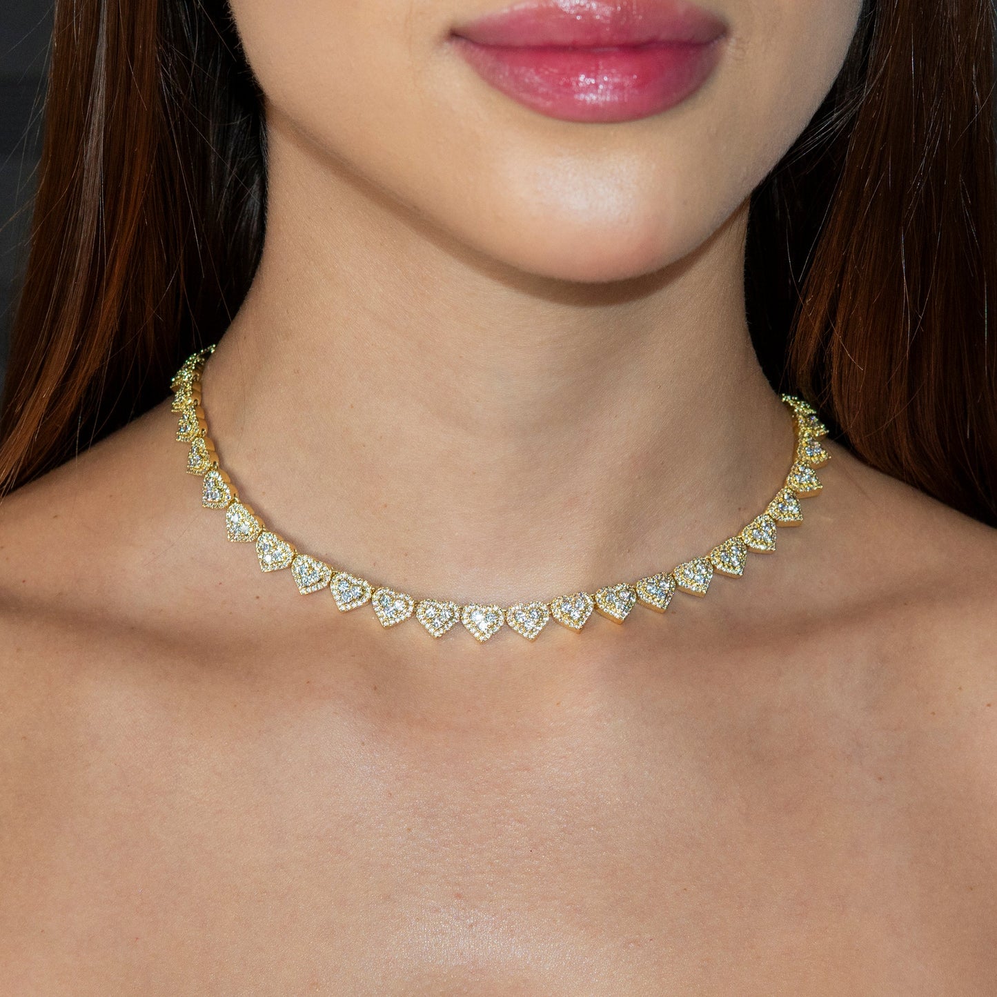 Womens Jewelry - 14K Gold Iced Out VVS Heart Link Chain