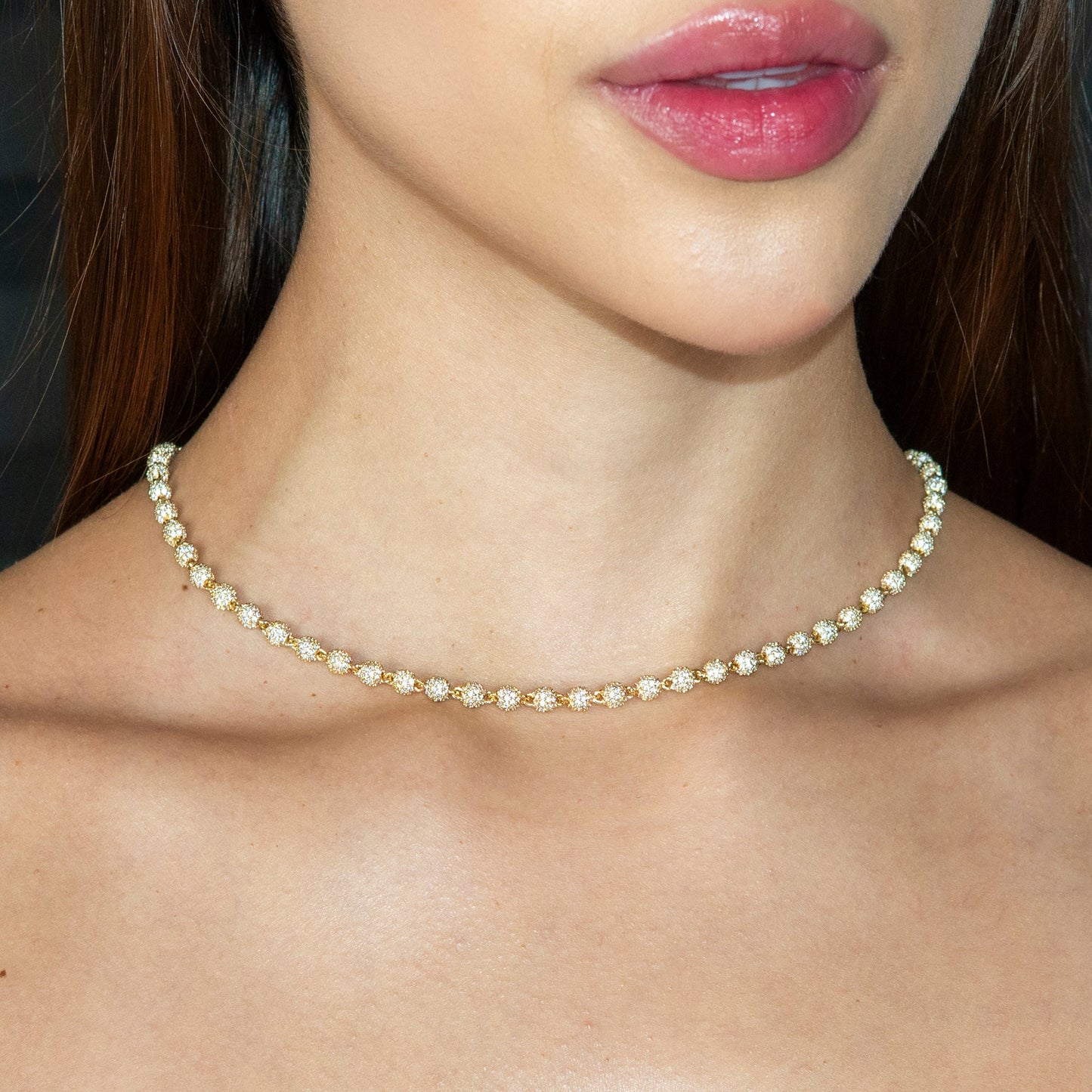 Gold Jewelry - Women 14K Gold Iced Out VVS Dog Tag Link Chain