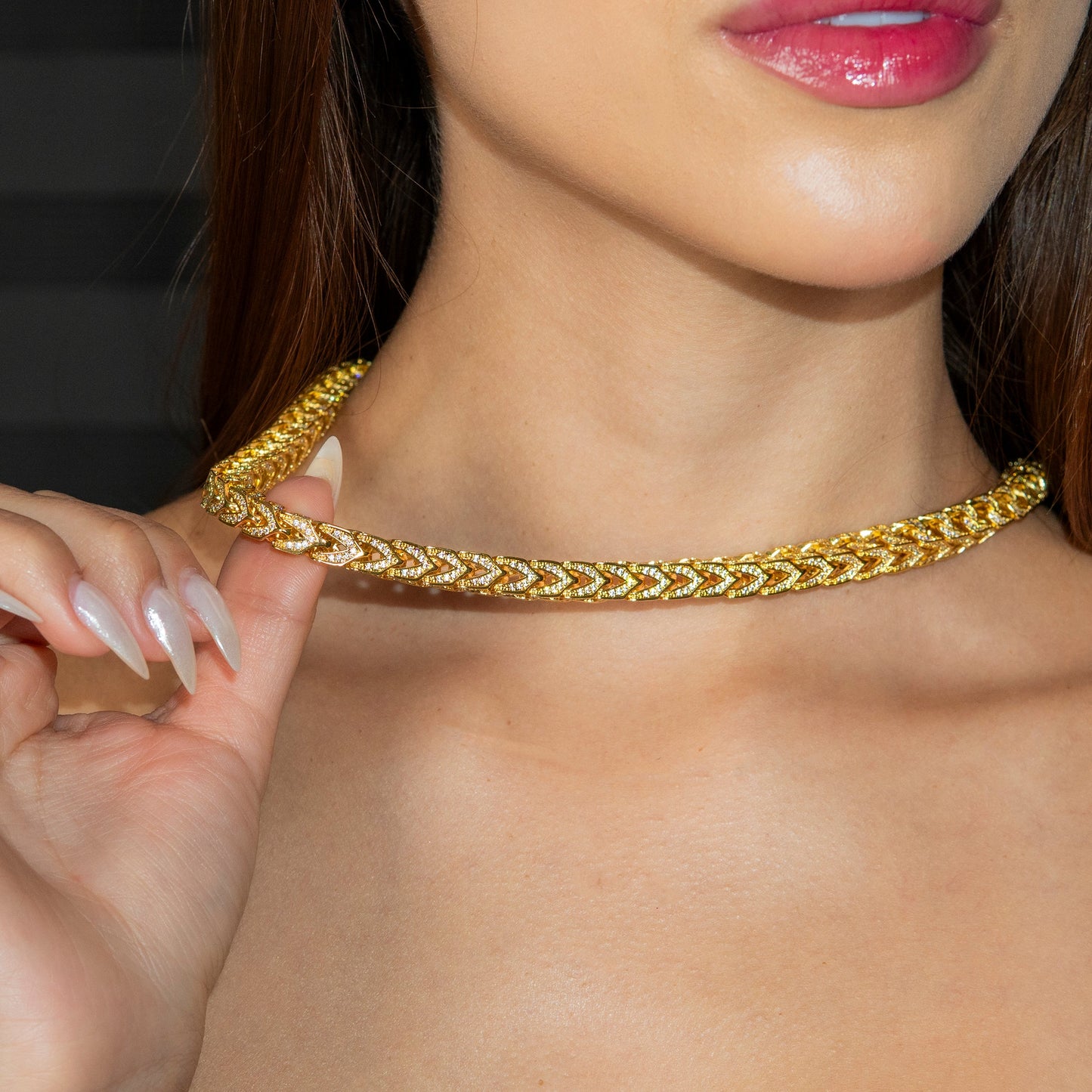 Womens Jewelry - Solid Gold Iced Out VVS Franco Chain ( 8 Mm )