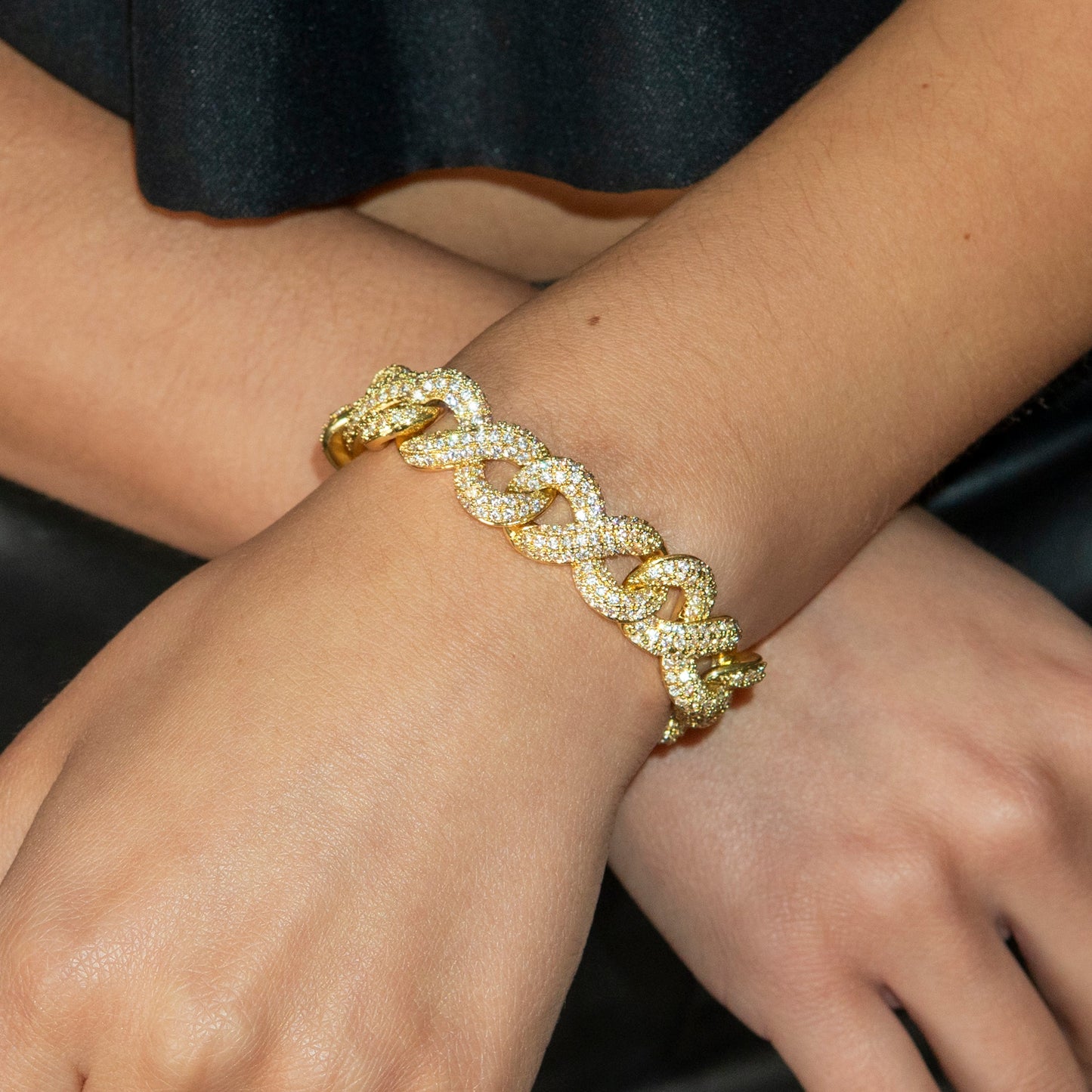 Gold Jewelry - Womens 14K Gold Iced Out VVS Infinity Link Bracelet