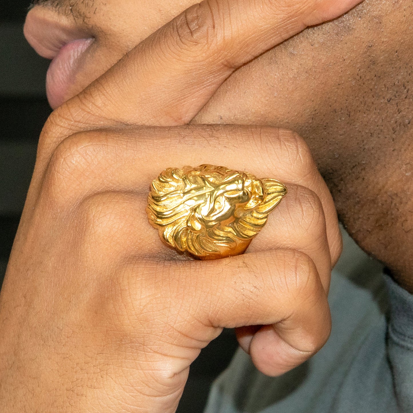 Mens Jewelry - Lion Head Gold Pinky Ring | 30 Grams