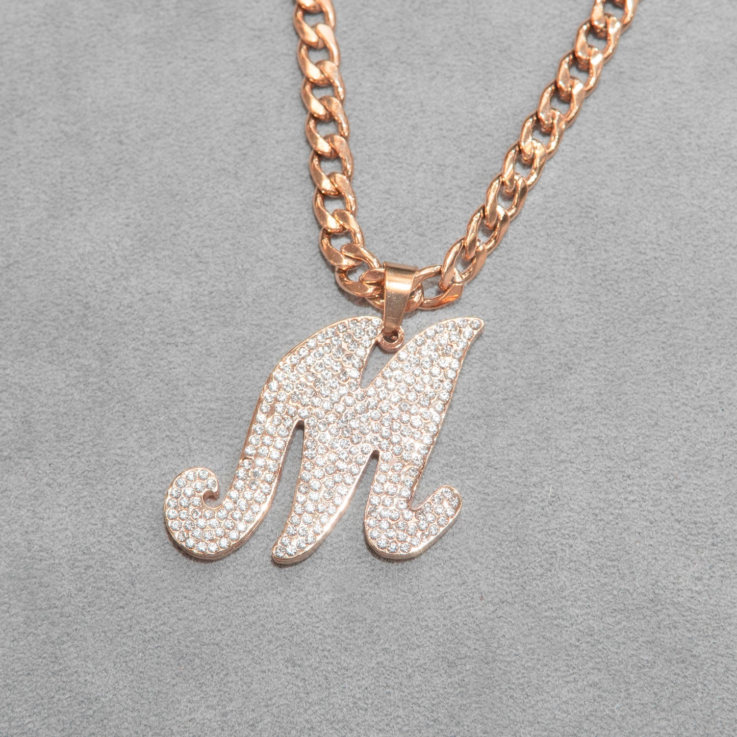 Women Jewelry - Rose Gold Initial Iced Out VVS Necklace | Style # 48