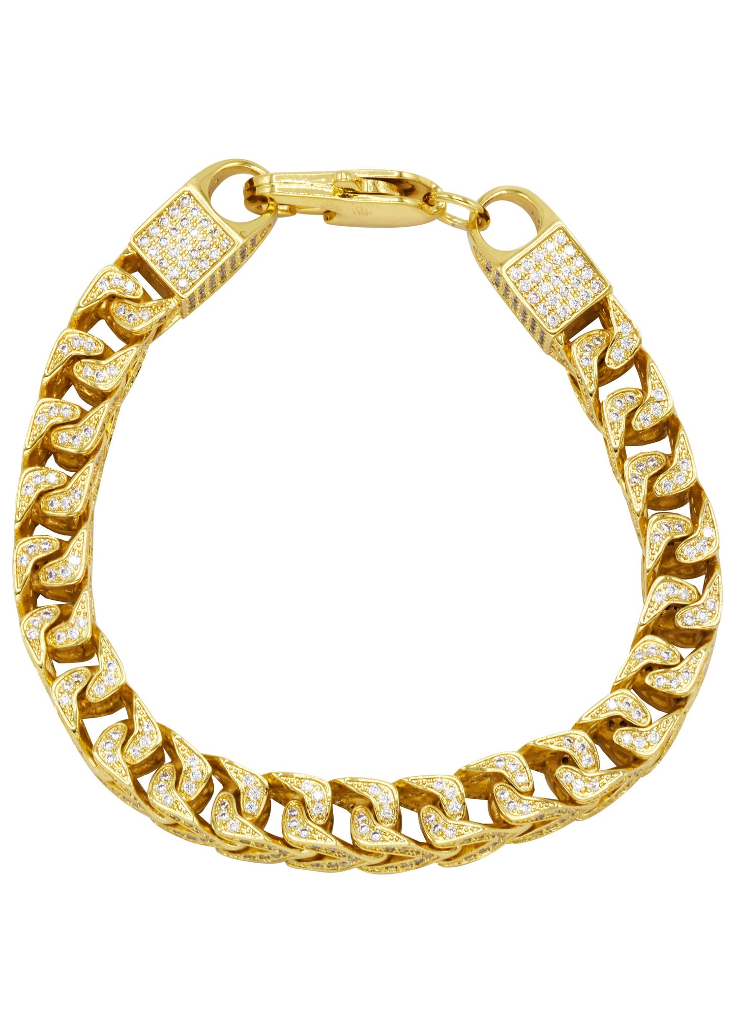 Gold Jewelry - Mens 14K Yellow Gold Iced Out VVS Solid Franco Bracelet
