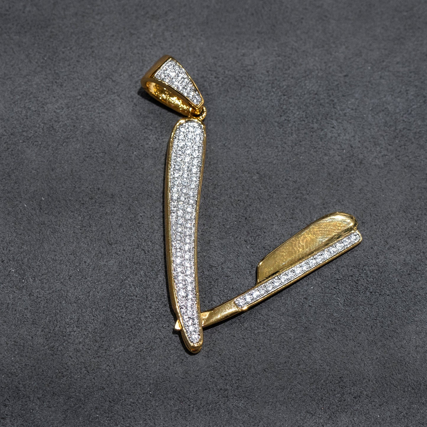 Mens Jewelry - Gold Iced Out VVS Blade Necklace | Appx. 14 Grams