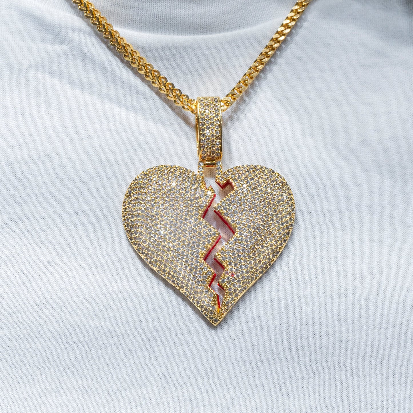 Mens Jewelry - Gold Iced Out VVS Heart Necklace | Appx. 38.5 Grams