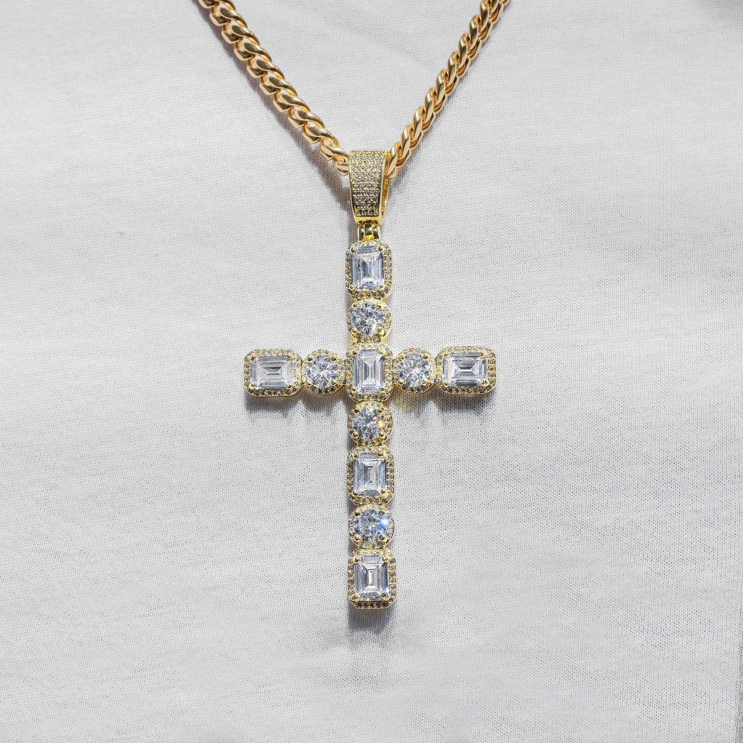 Mens Jewelry - 14K Gold Iced Out VVS Cross Necklace | 15.9 Grams