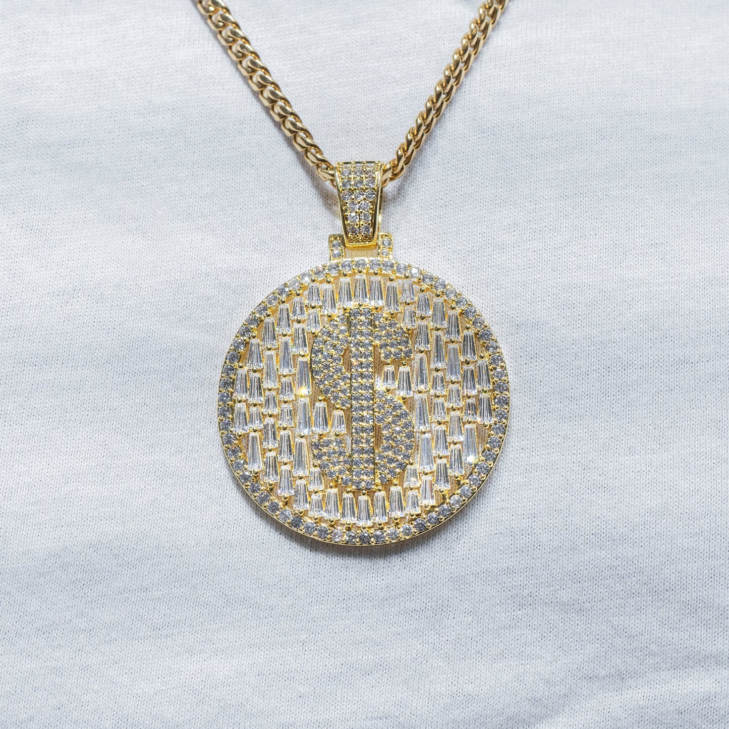 Mens Jewelry - Iced Out VVS Baguette Money Sign Pendant | 12.3 Grams