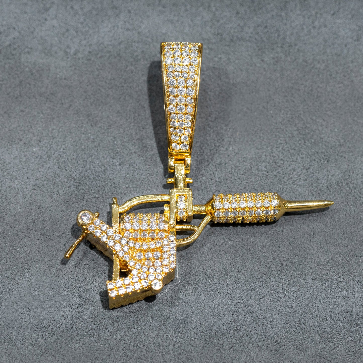 Mens Jewelry - Gold Iced Out VVS Tattoo Machine Necklace | Appx. 22.7 Grams