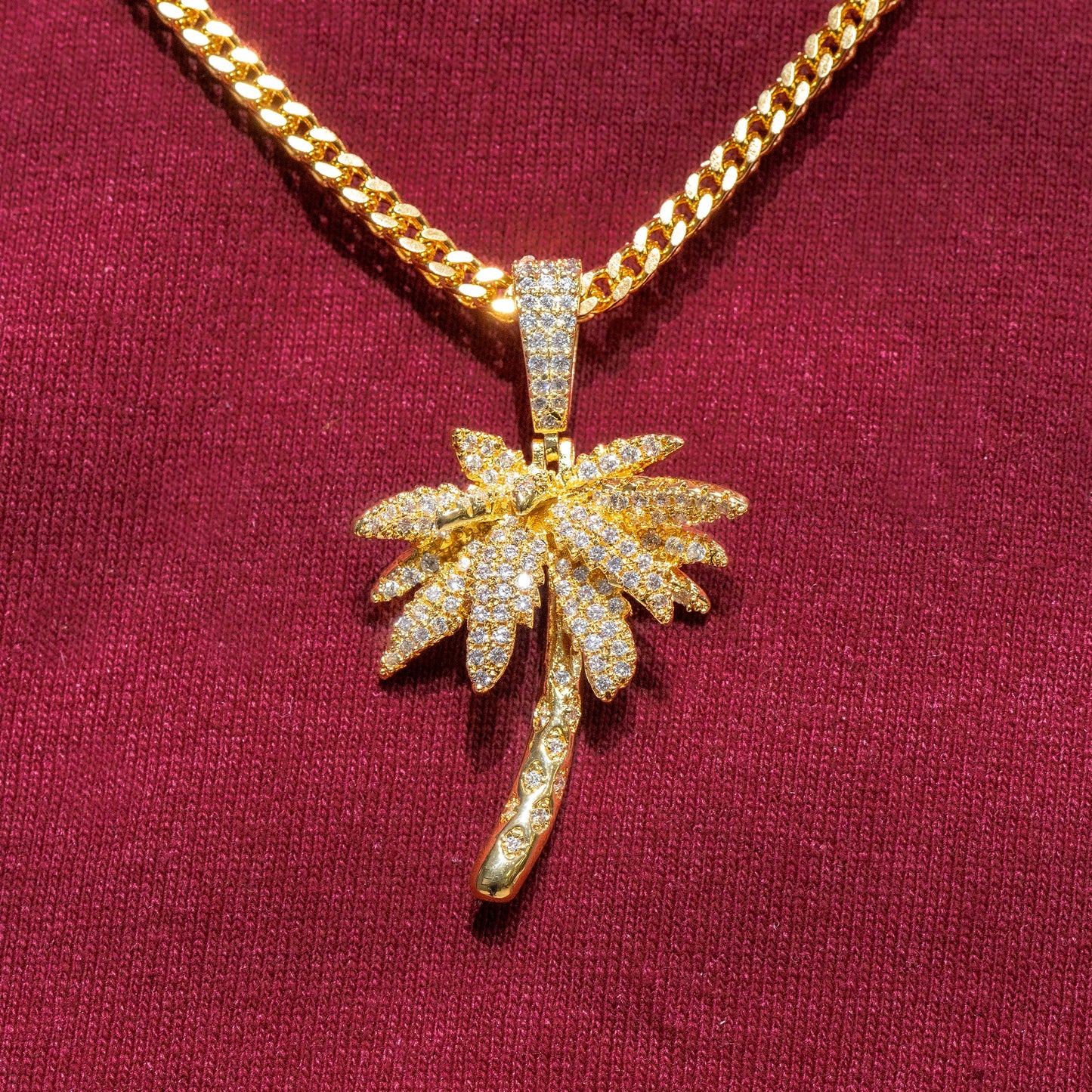 Mens Jewelry - Gold Iced Out VVS Palm Tree Necklace | Appx. 18 Grams
