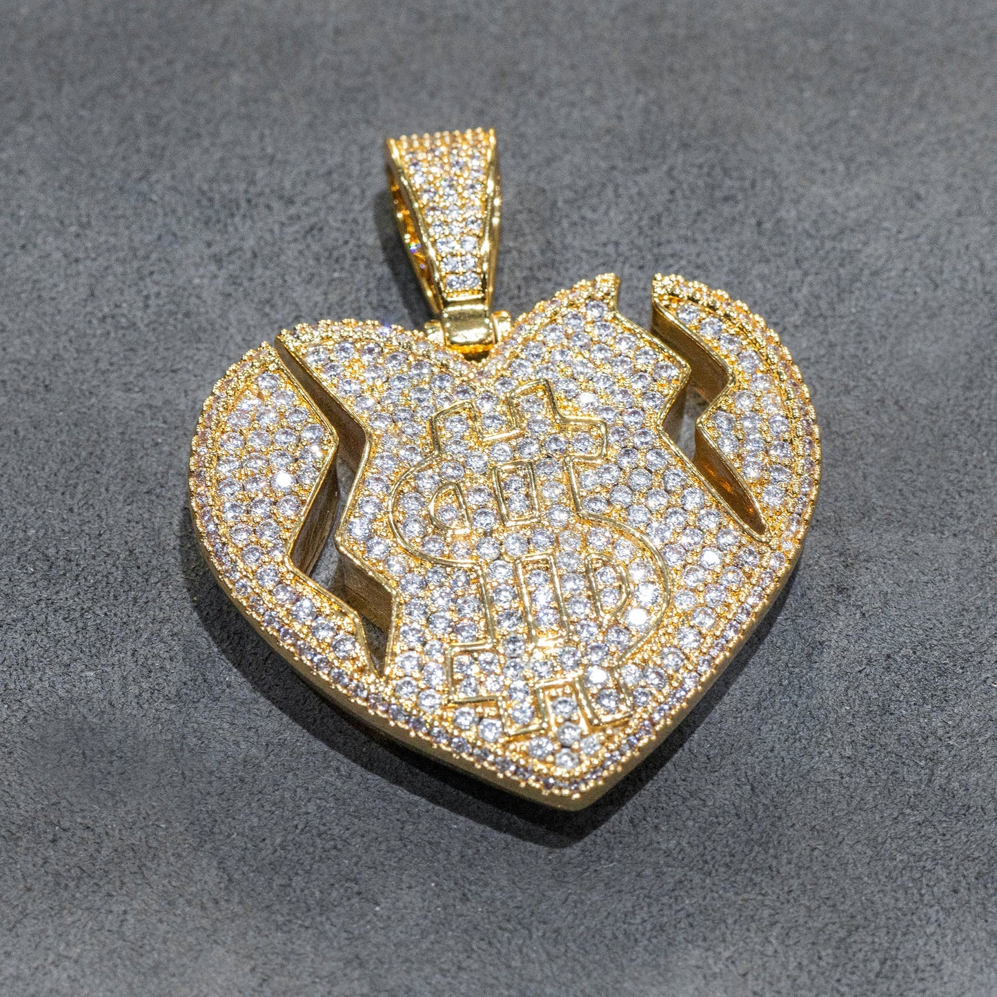 Mens Jewelry - Gold Iced Out VVS Broken Heart Necklace | Appx. 48 Grams