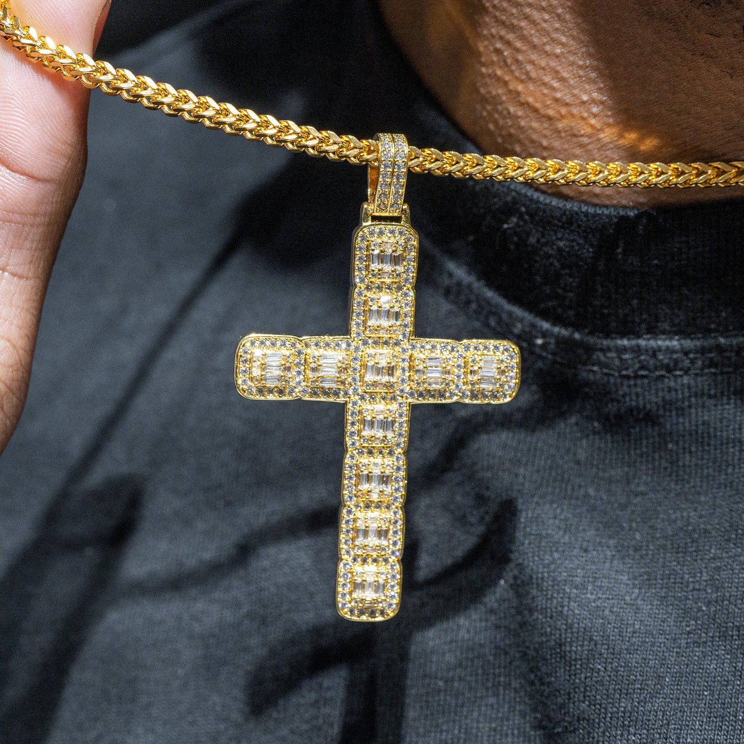 Mens Jewelry - Iced Out VVS Baguette Cluster Cross Pendant | 13.2 Grams