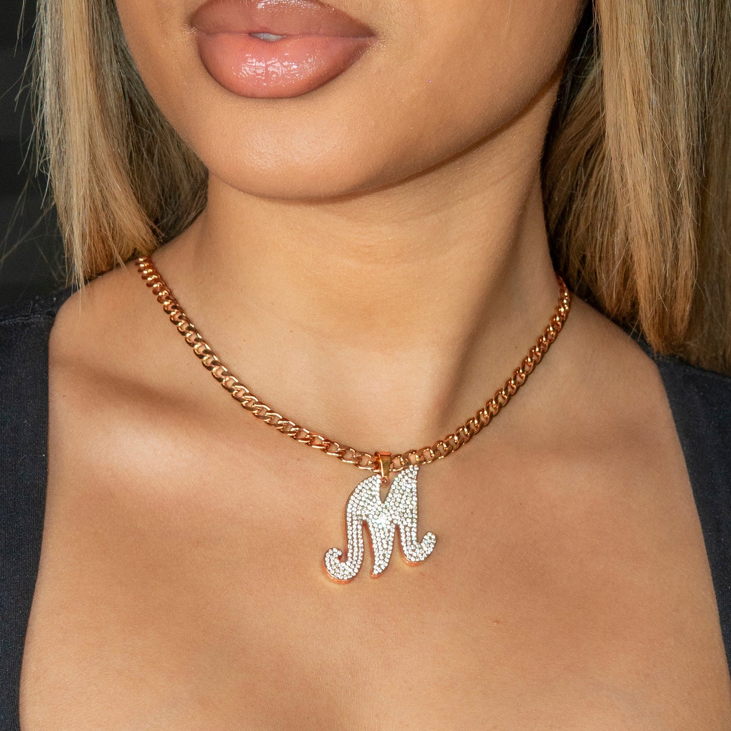 Women Jewelry - Rose Gold Initial Iced Out VVS Necklace | Style # 48