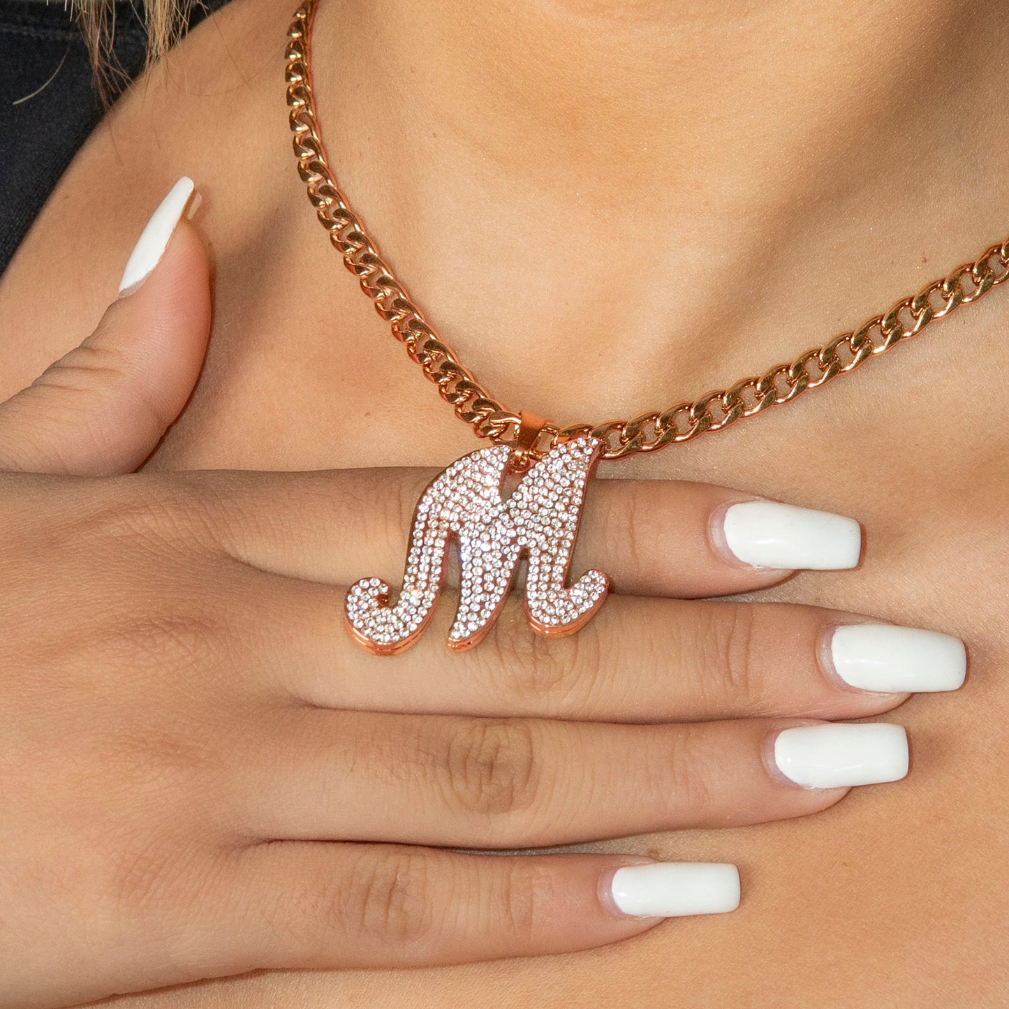 Women Jewelry - Rose Gold Initial Iced Out VVS Necklace | Style # 48