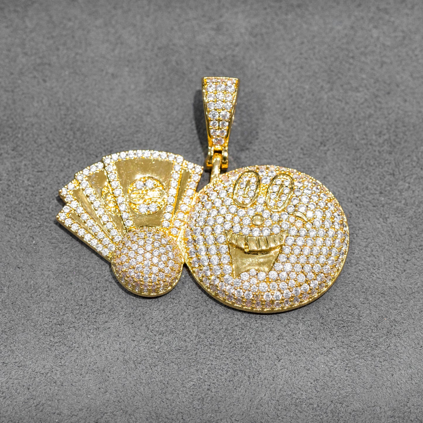 Mens Jewelry - Gold Iced Out VVS Money Emoji Necklace | Appx. 25.8 Grams