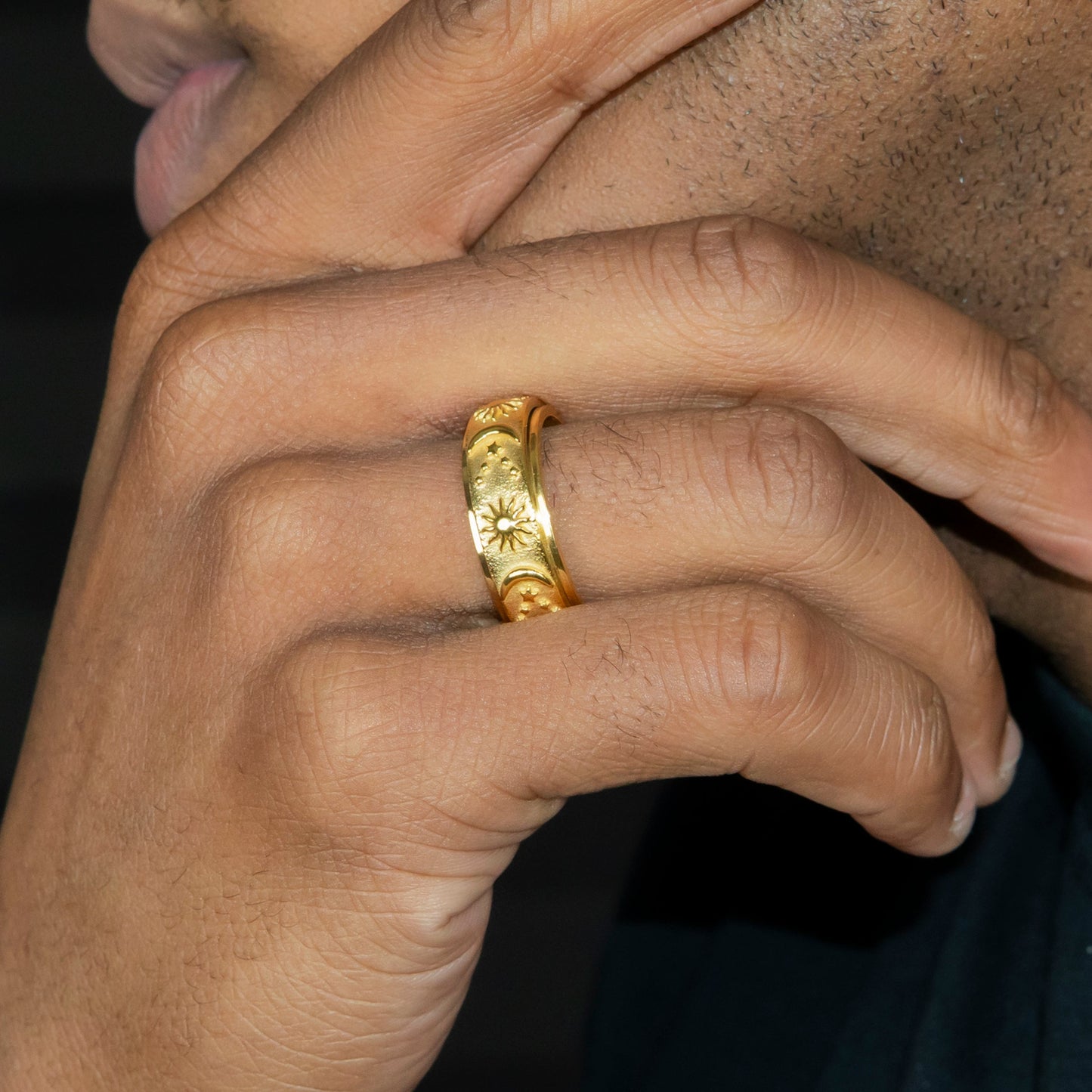 Mens Jewelry - Sun & Moon Gold Wedding Ring | 9 Grams