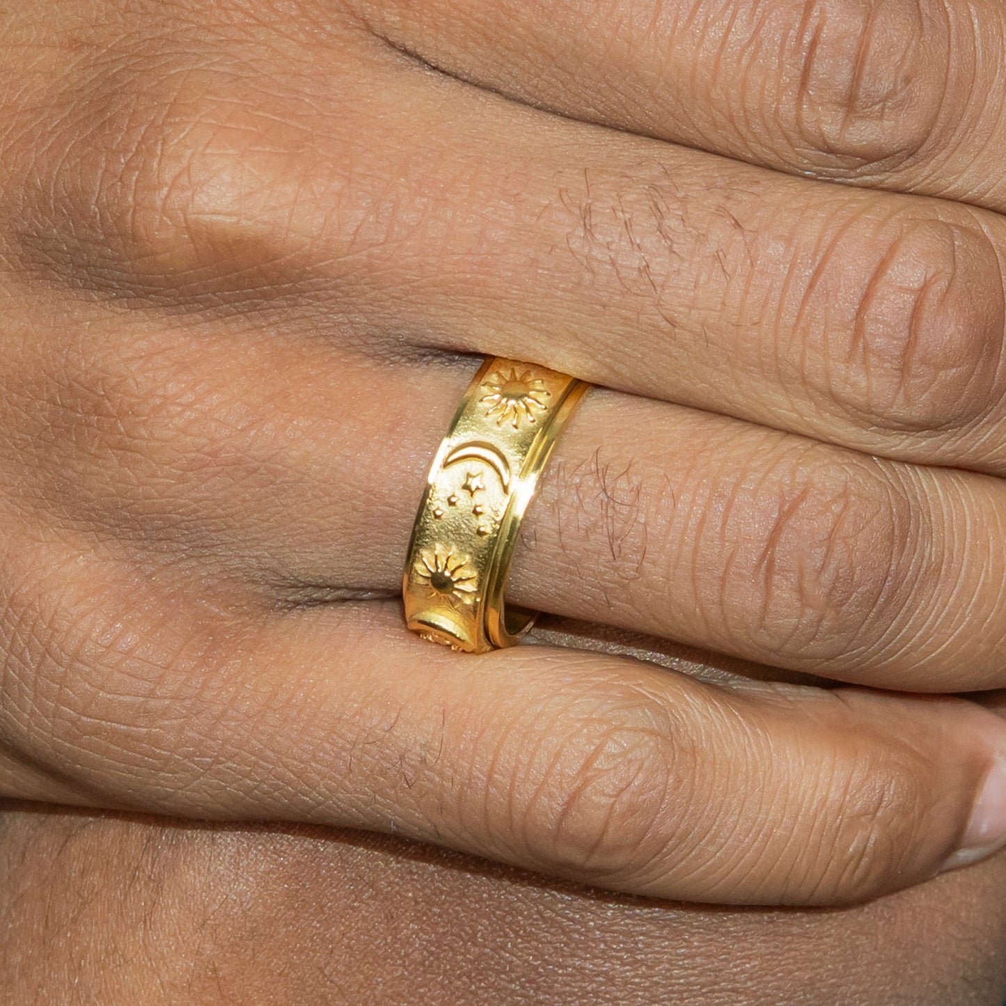 Mens Jewelry - Sun & Moon Gold Wedding Ring | 9 Grams