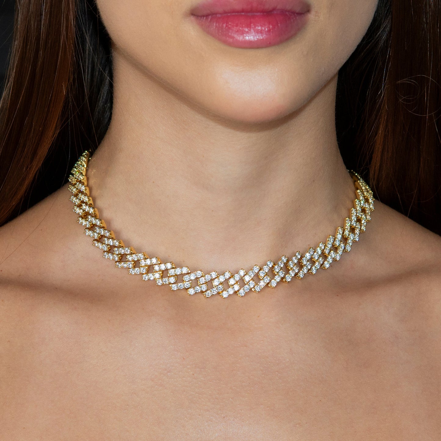 Womens Jewelry - 14K White Gold Iced Out VVS Single Row Miami Cuban Link Chain