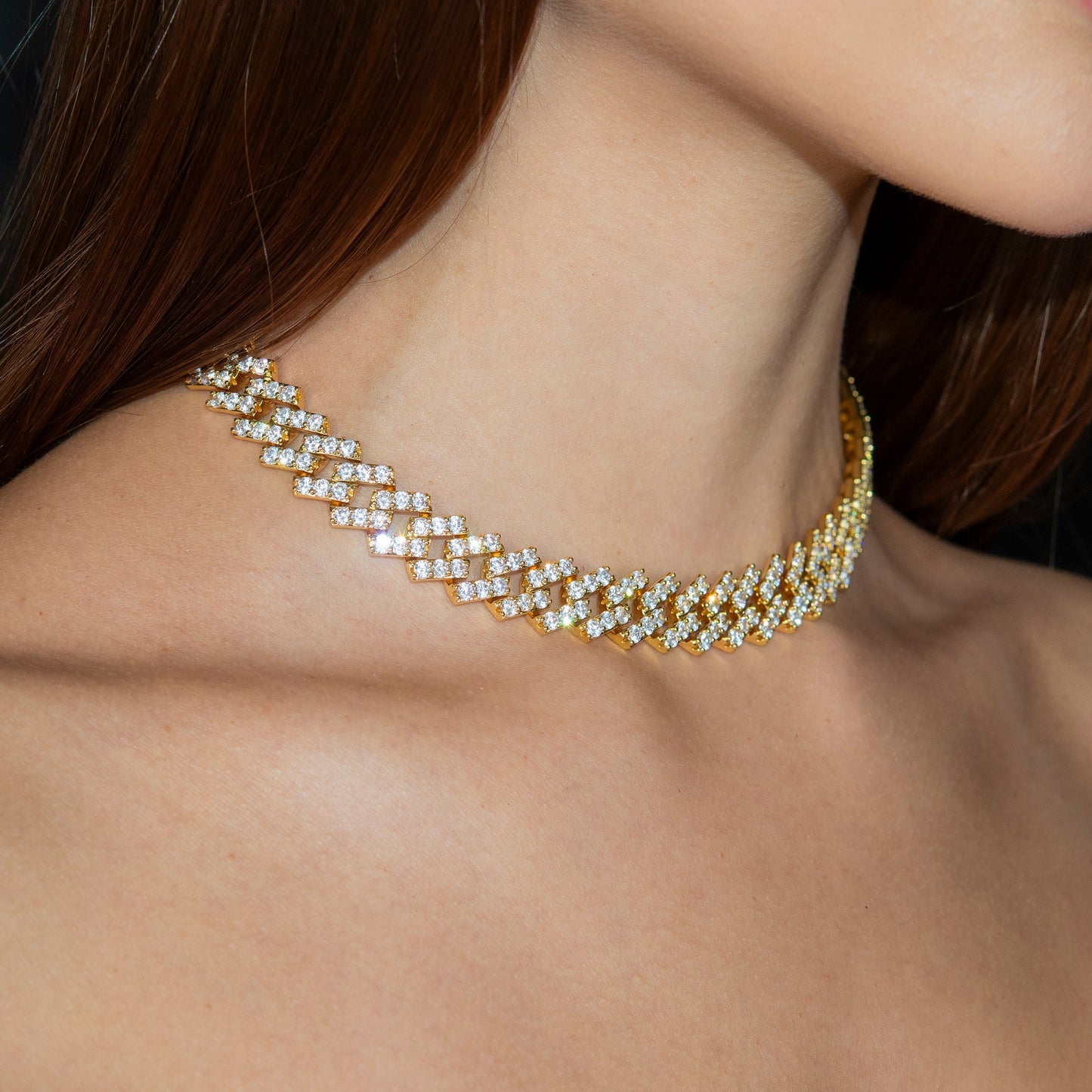 Womens Jewelry - 14K White Gold Iced Out VVS Single Row Miami Cuban Link Chain