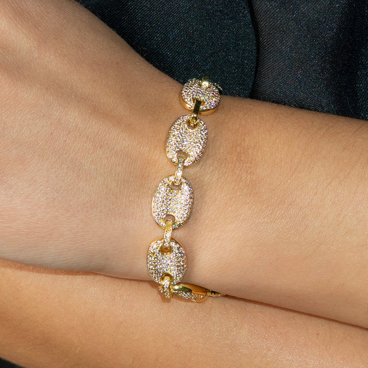 Gold Jewelry - Womens 14K Gold Iced Out VVS Puff Bracelet