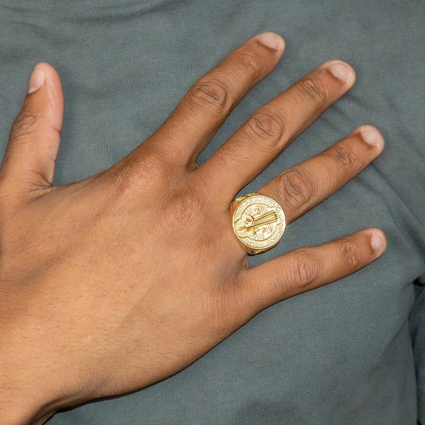 Mens Jewelry - Saint Gold Pinky Ring | 18 Grams