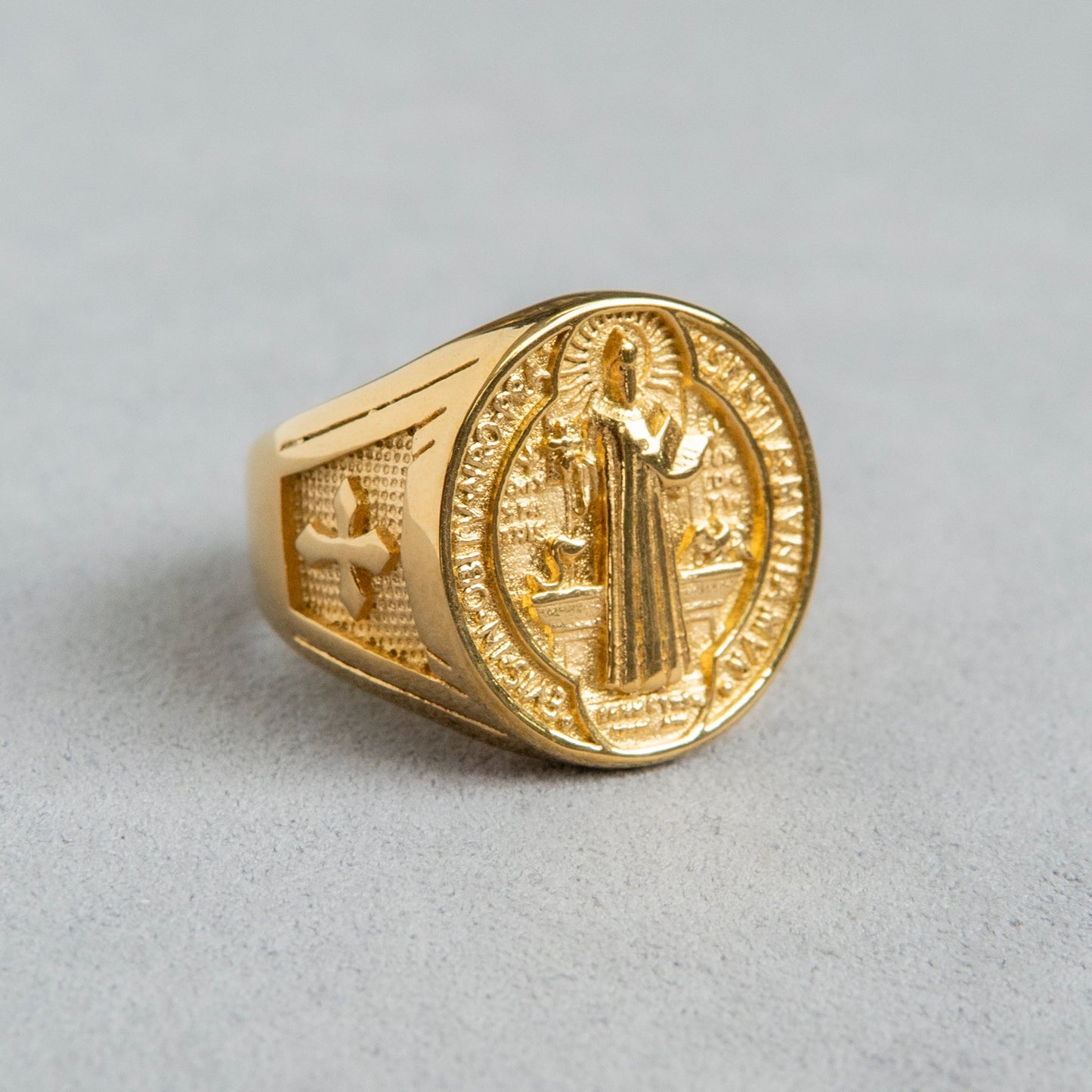 Mens Jewelry - Saint Gold Pinky Ring | 18 Grams