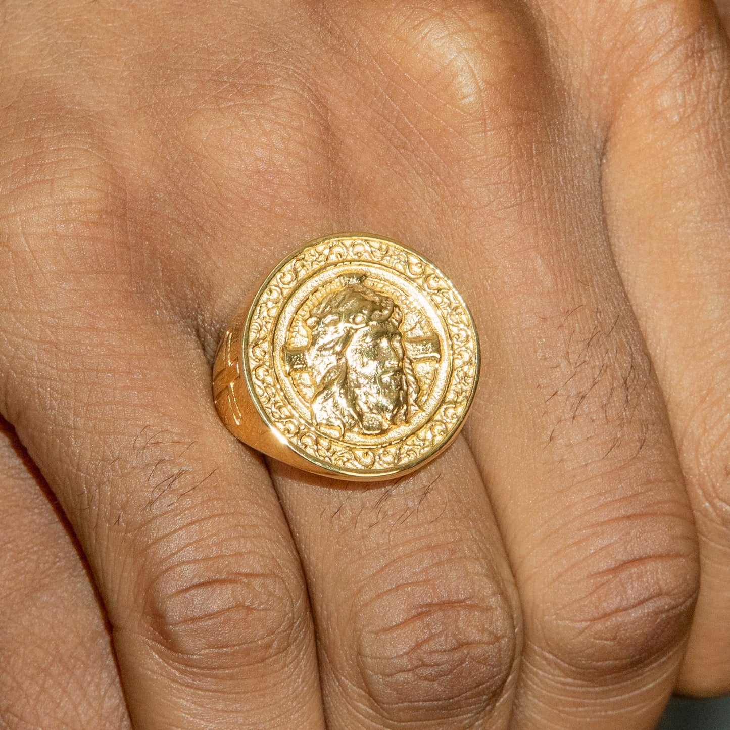 Mens Jewelry - Jesus Head Gold Pinky Ring | 20 Grams