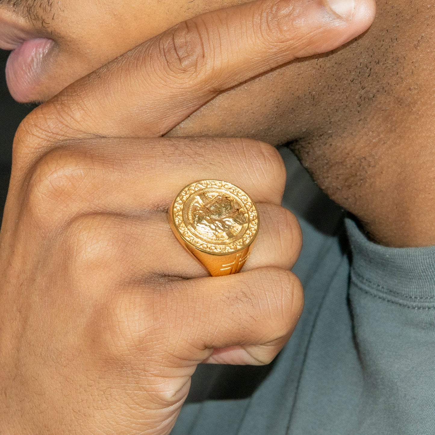 Mens Jewelry - Jesus Head Gold Pinky Ring | 20 Grams