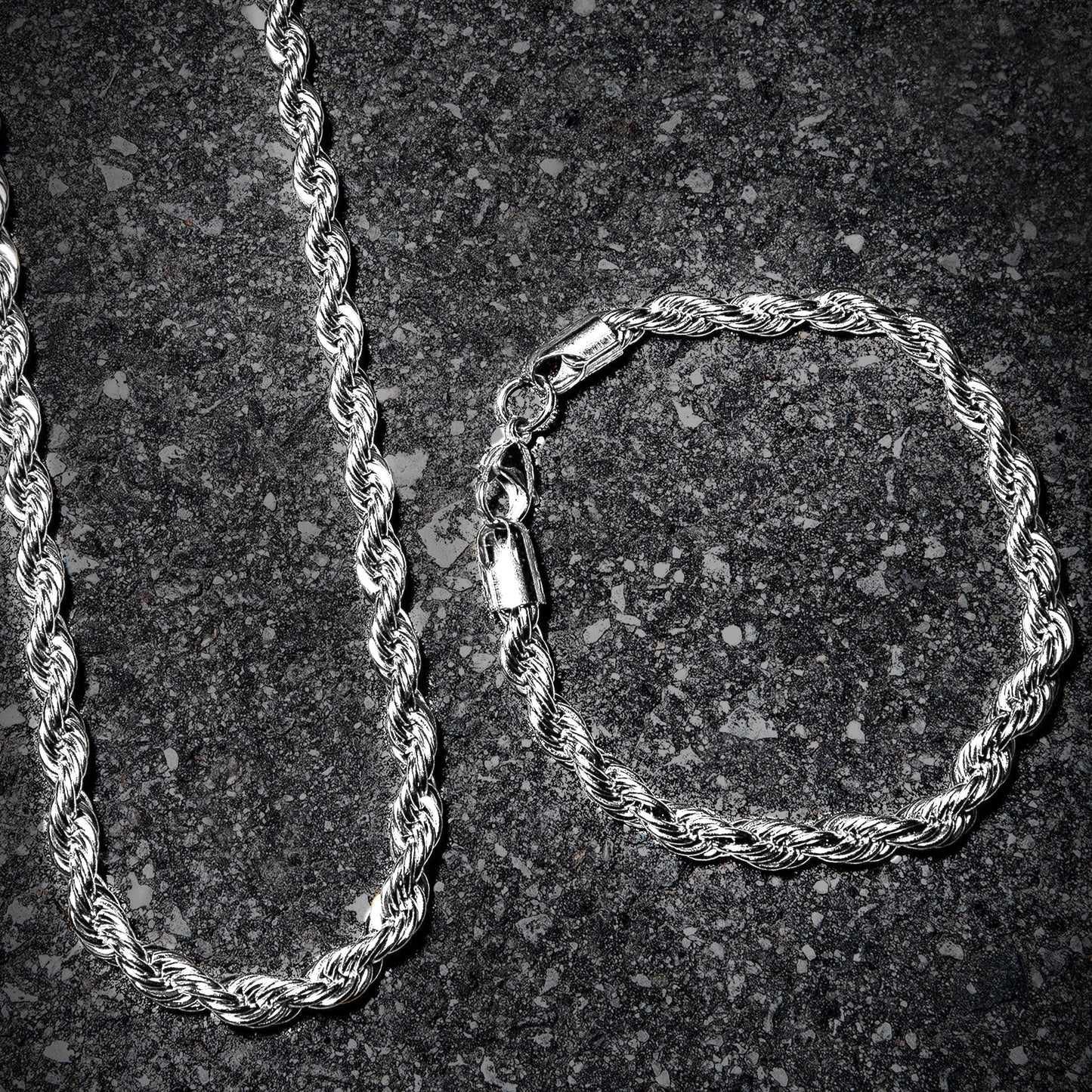 Mens Jewelry - 14K Solid White Gold Rope Chain & Bracelet ( 6 Mm )