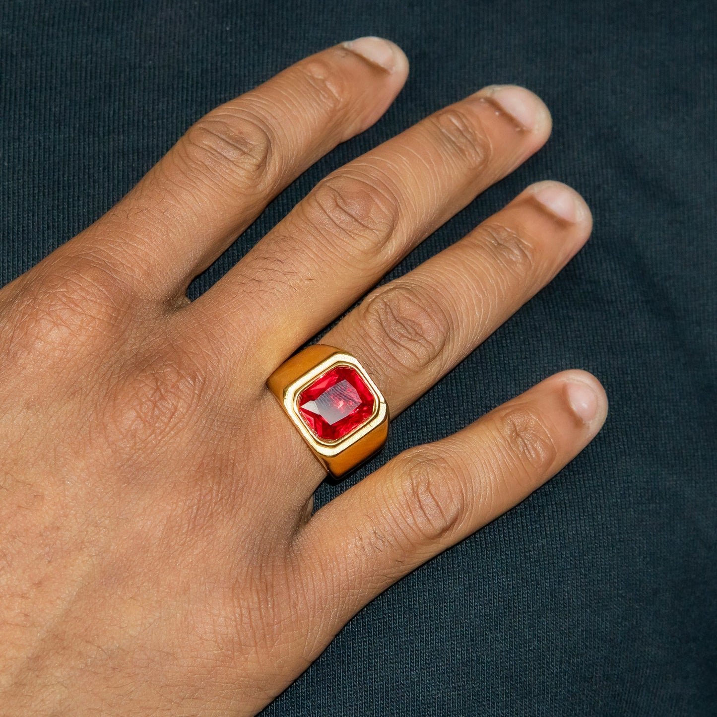 Mens Jewelry - Ruby Gold Pinky Ring | 15 Grams