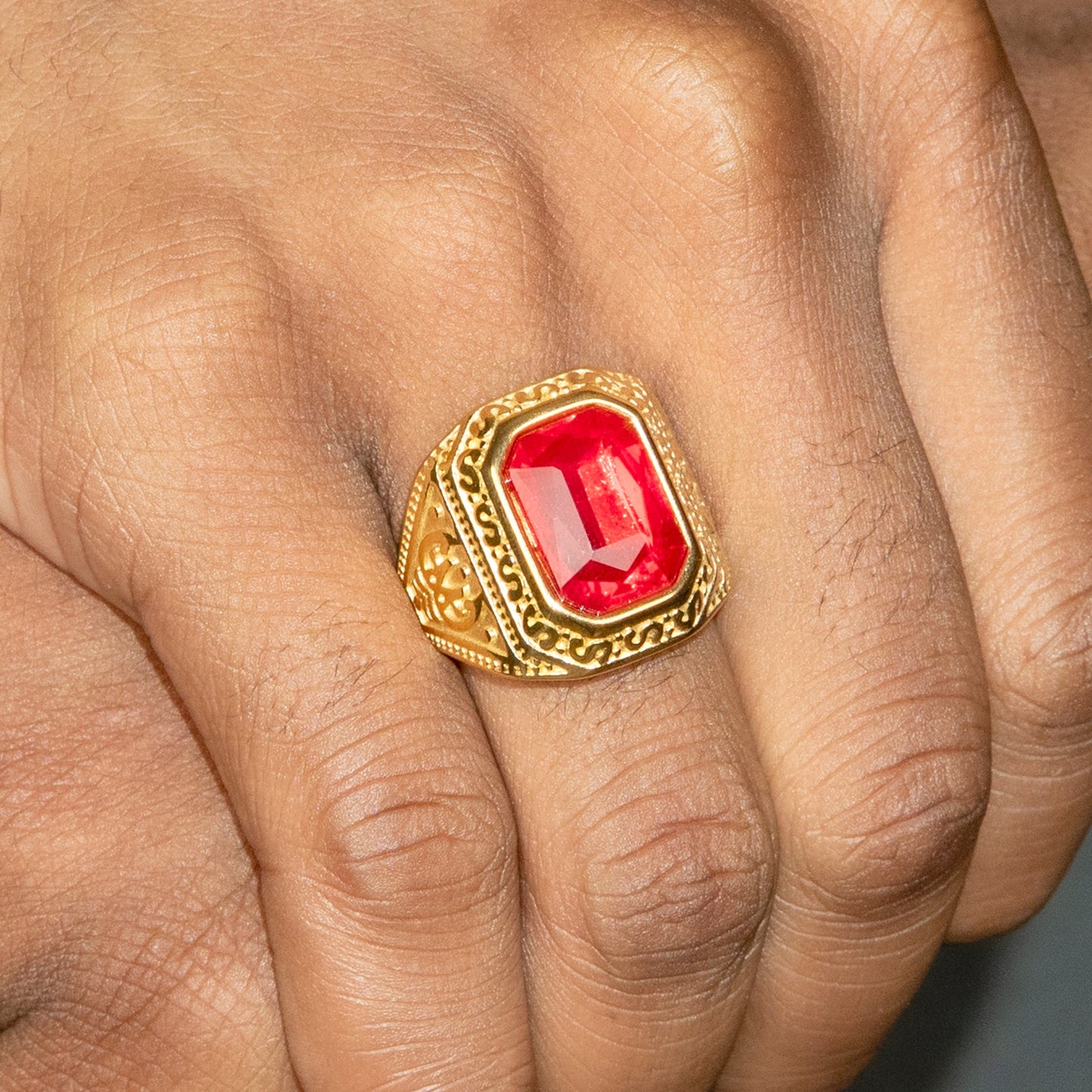 Mens Jewelry - Ruby Gold Pinky Ring | 15 Grams