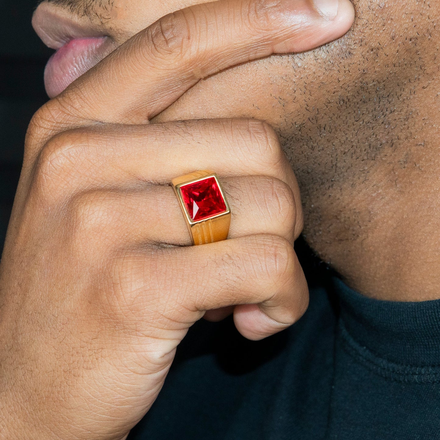 Mens Jewelry - Ruby Gold Pinky Ring | 11 Grams