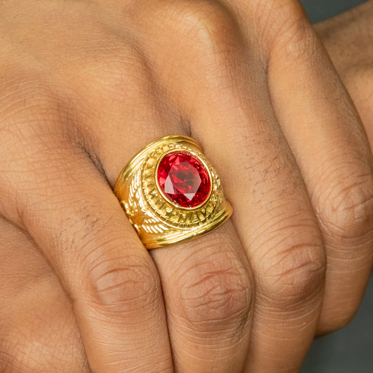 Mens Jewelry - Ruby Gold Pinky Ring | 12 Grams