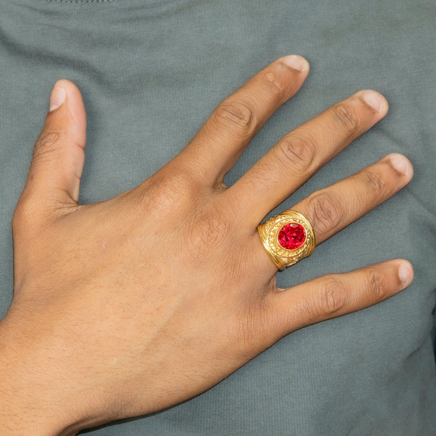 Mens Jewelry - Ruby Gold Pinky Ring | 12 Grams