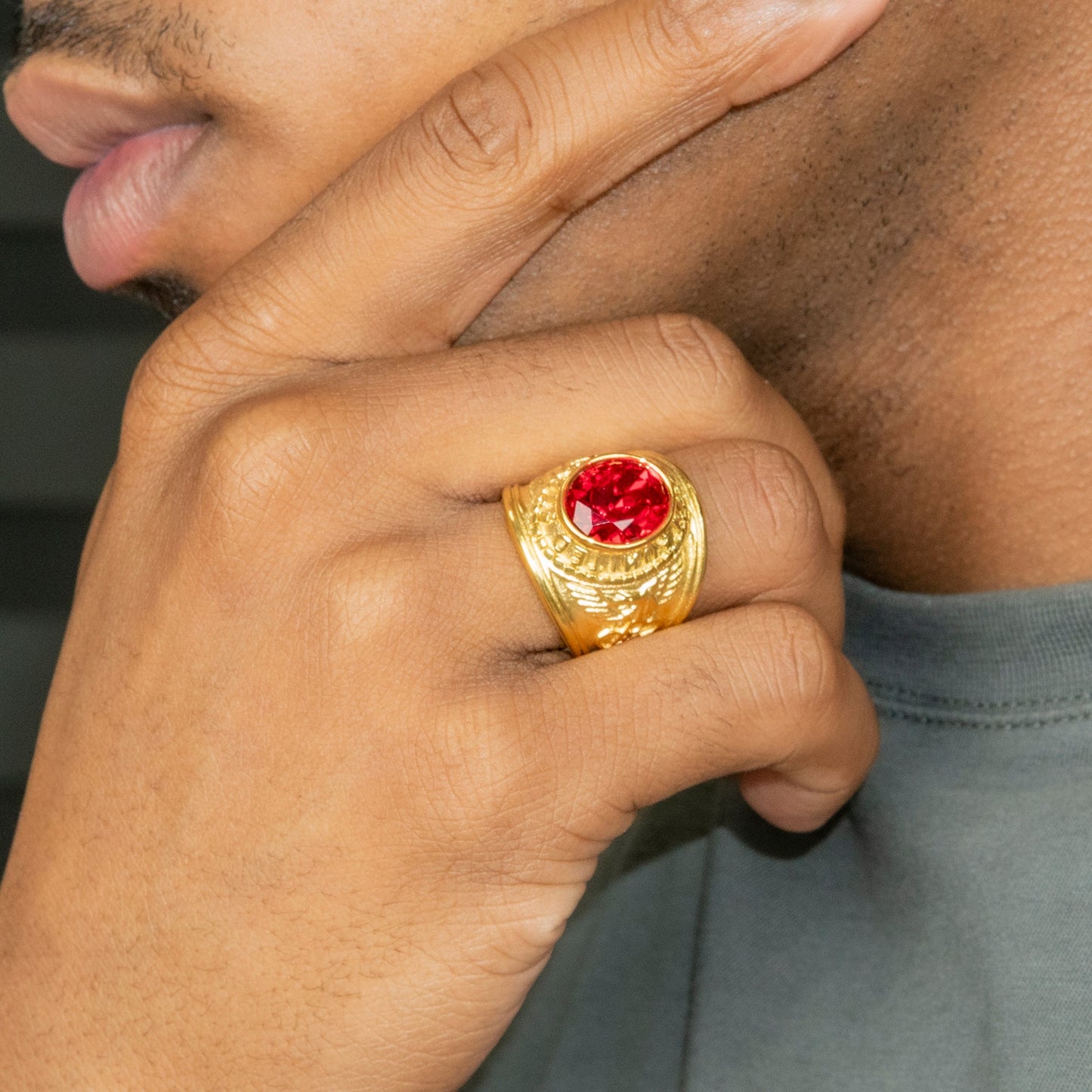 Mens Jewelry - Ruby Gold Pinky Ring | 12 Grams