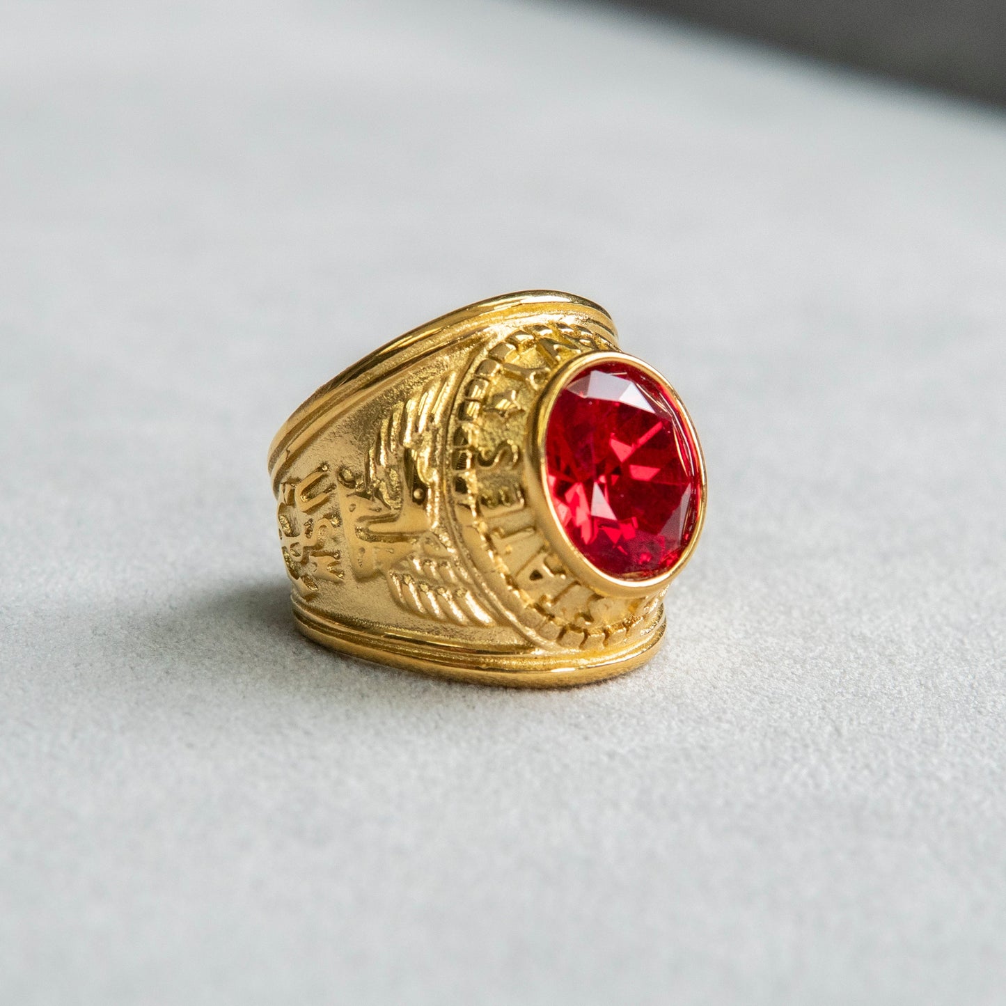 Mens Jewelry - Ruby Gold Pinky Ring | 12 Grams