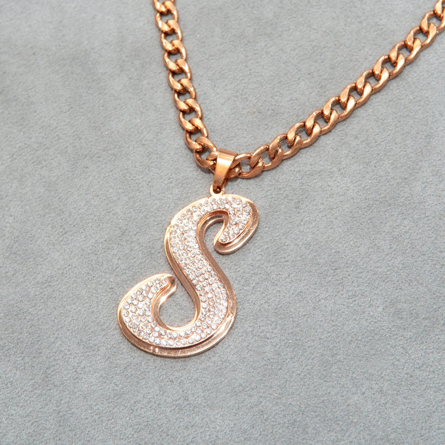 Women Jewelry - Rose Gold Initial Iced Out VVS Necklace | Style # 47