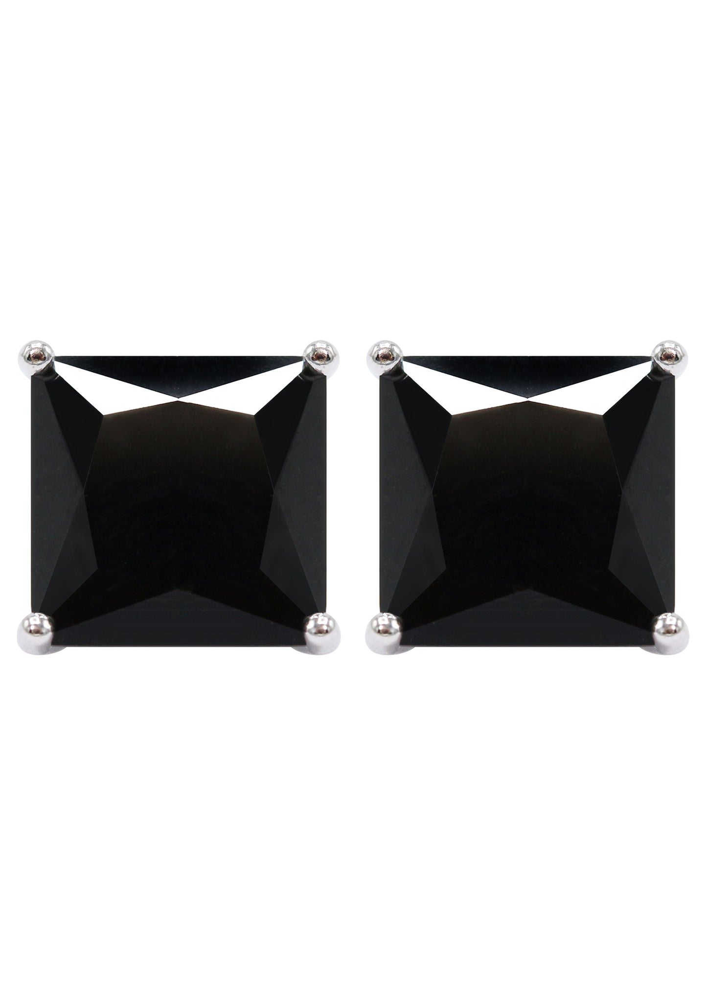 Mens Jewelry - Silver Square Black Iced Out VVS Stud Earrings for Men | Appx. 2.5 Grams