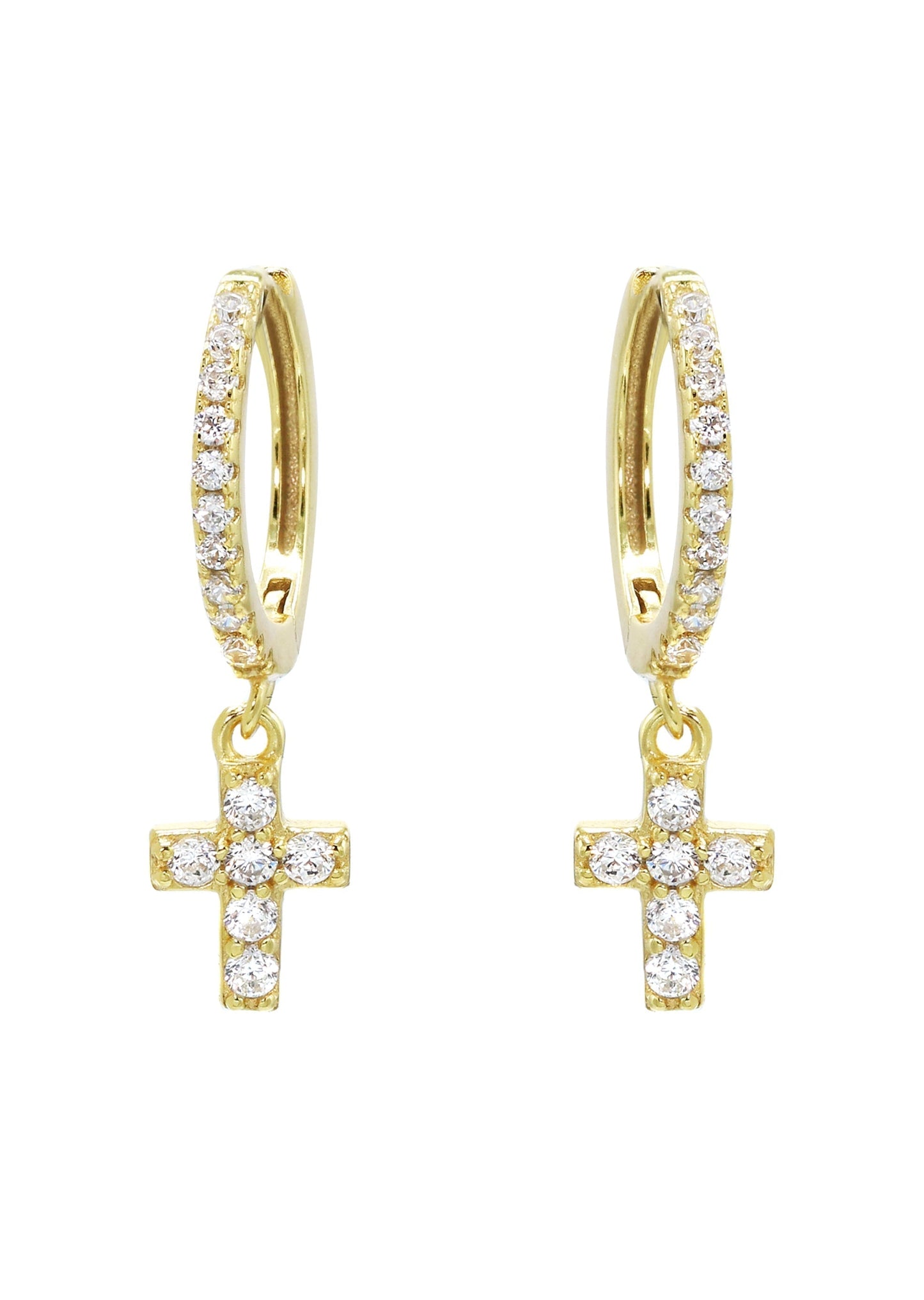 Mens Jewelry - Gold Cross Iced Out VVS Hoop Earrings for Men | Appx. 1.3 Grams
