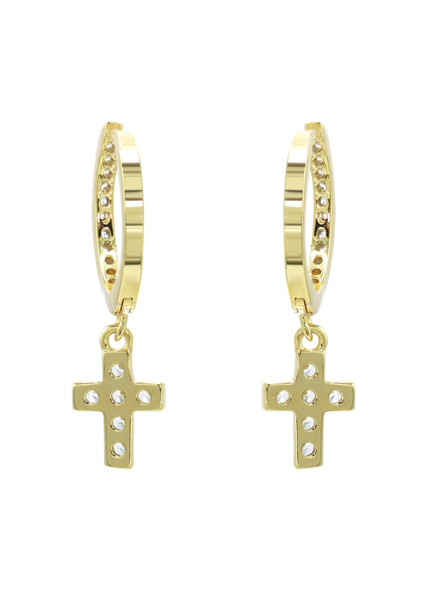 Mens Jewelry - Gold Cross Iced Out VVS Hoop Earrings for Men | Appx. 1.3 Grams
