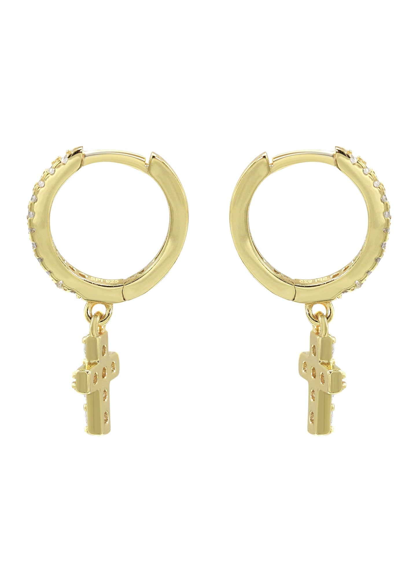 Mens Jewelry - Gold Cross Iced Out VVS Hoop Earrings for Men | Appx. 1.3 Grams